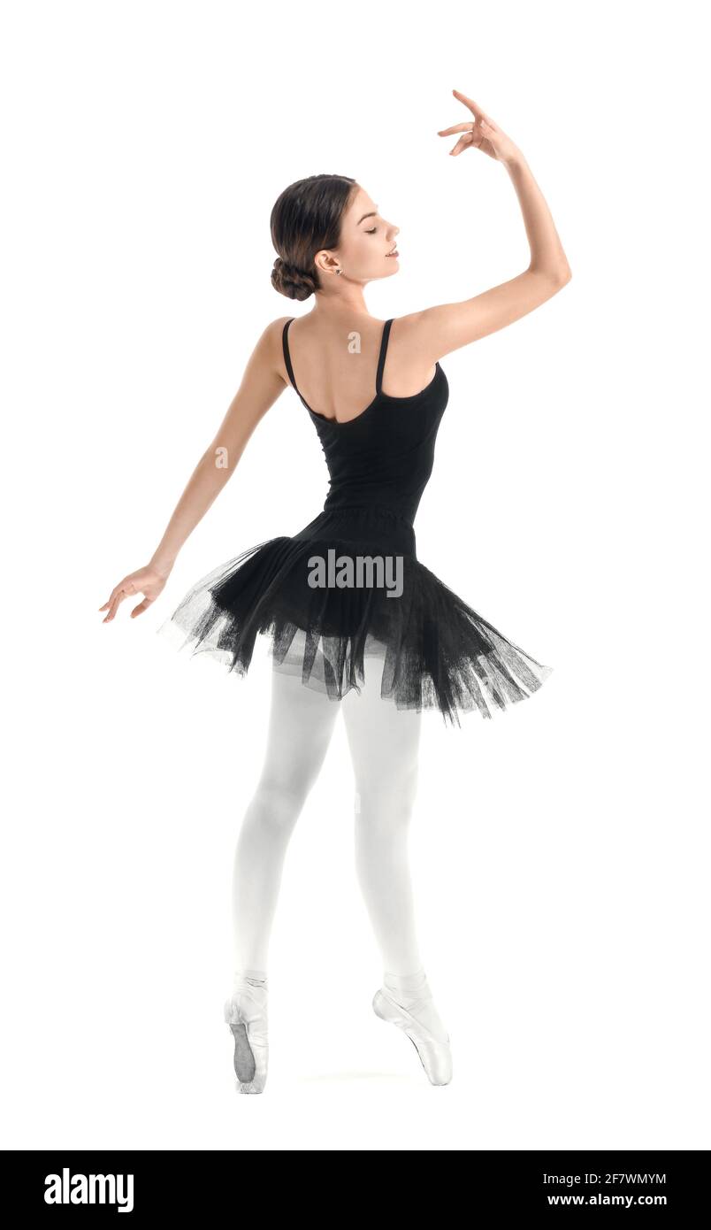 Beautiful young ballerina on white background Stock Photo - Alamy