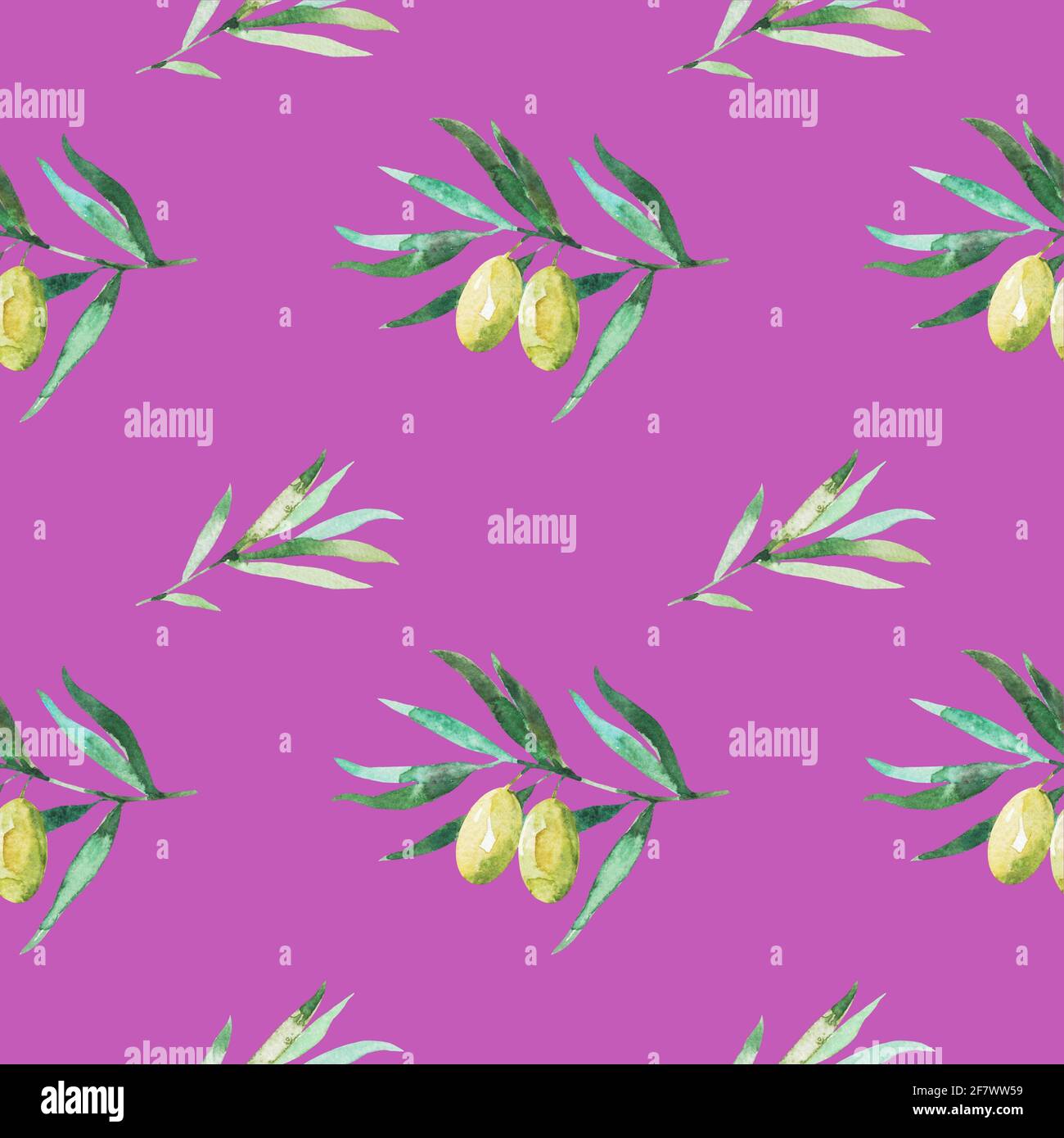 Seamless pattern with olive branches and olives. Watercolor hand ...