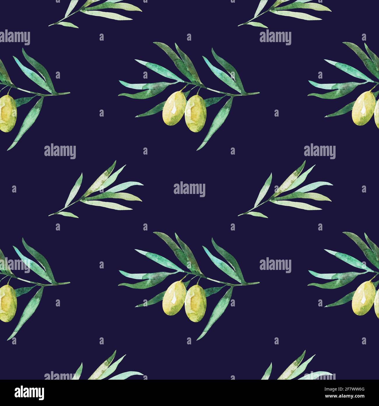 Seamless pattern with olive branches and olives. Watercolor hand ...