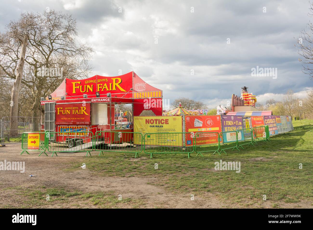 George Irvin's Fun Fair set to open after lockdown next week on Clapham Common, London, UK Stock Photo