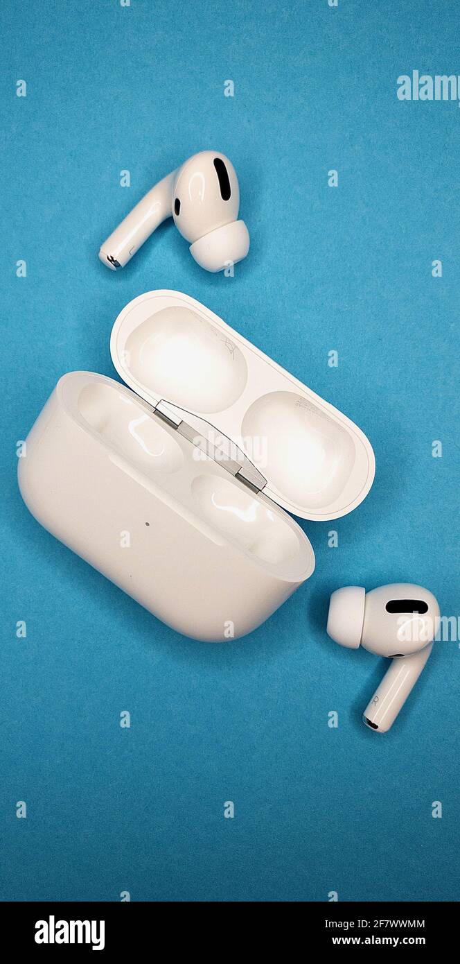AMSTERDAM, NETHERLANDS - Nov 21, 2020: Apple AirPods Pro in Case on  colorful background Stock Photo - Alamy