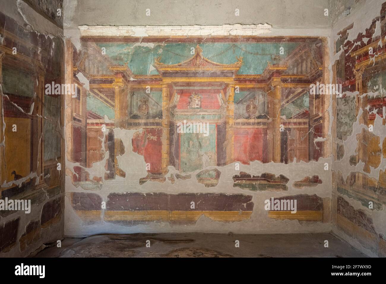 Torre Annunziata. Italy. Archaeological site of Oplontis (Villa di Poppea / Villa Poppaea / Villa A). Sitting room decorated with frescoes in the Seco Stock Photo