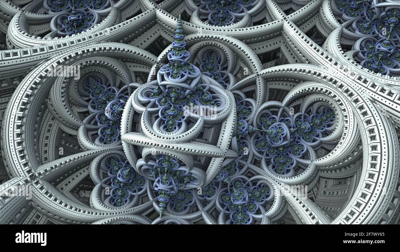 Fantastic 3D fractal background with recursive structures und shapes. Stock Photo