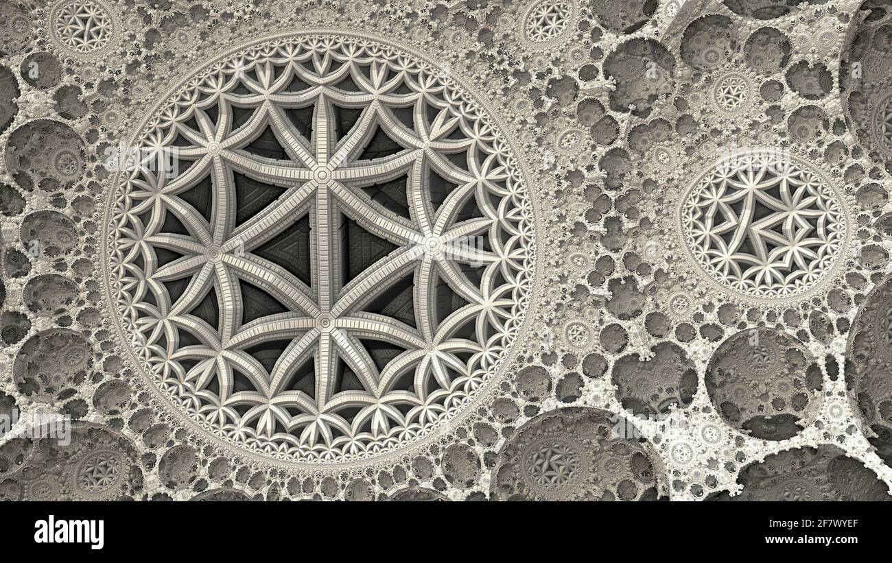 Bizarre 3D fractal background with recursive structures and shapes. Stock Photo