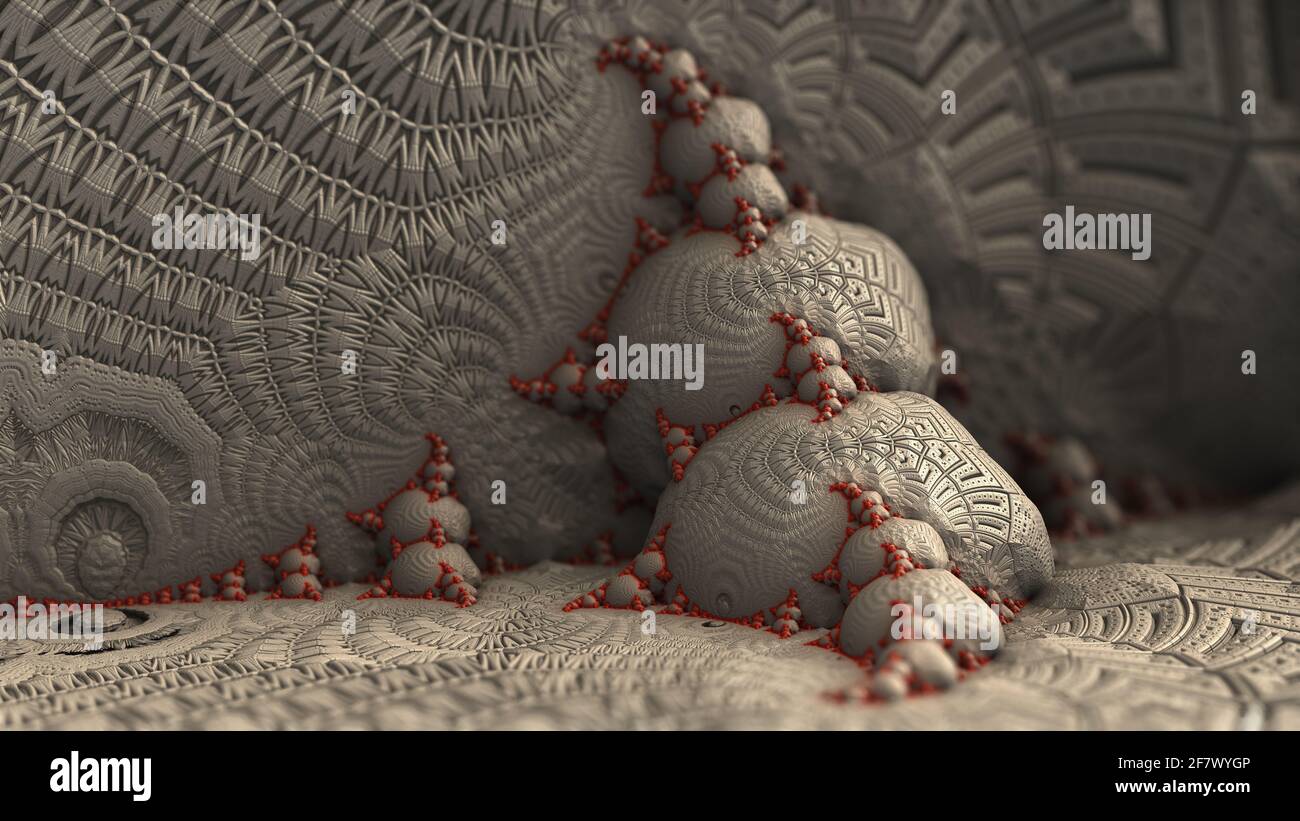 Fantastic 3D fractal macro background with recursive structures, shapes and a DOF effect. Stock Photo