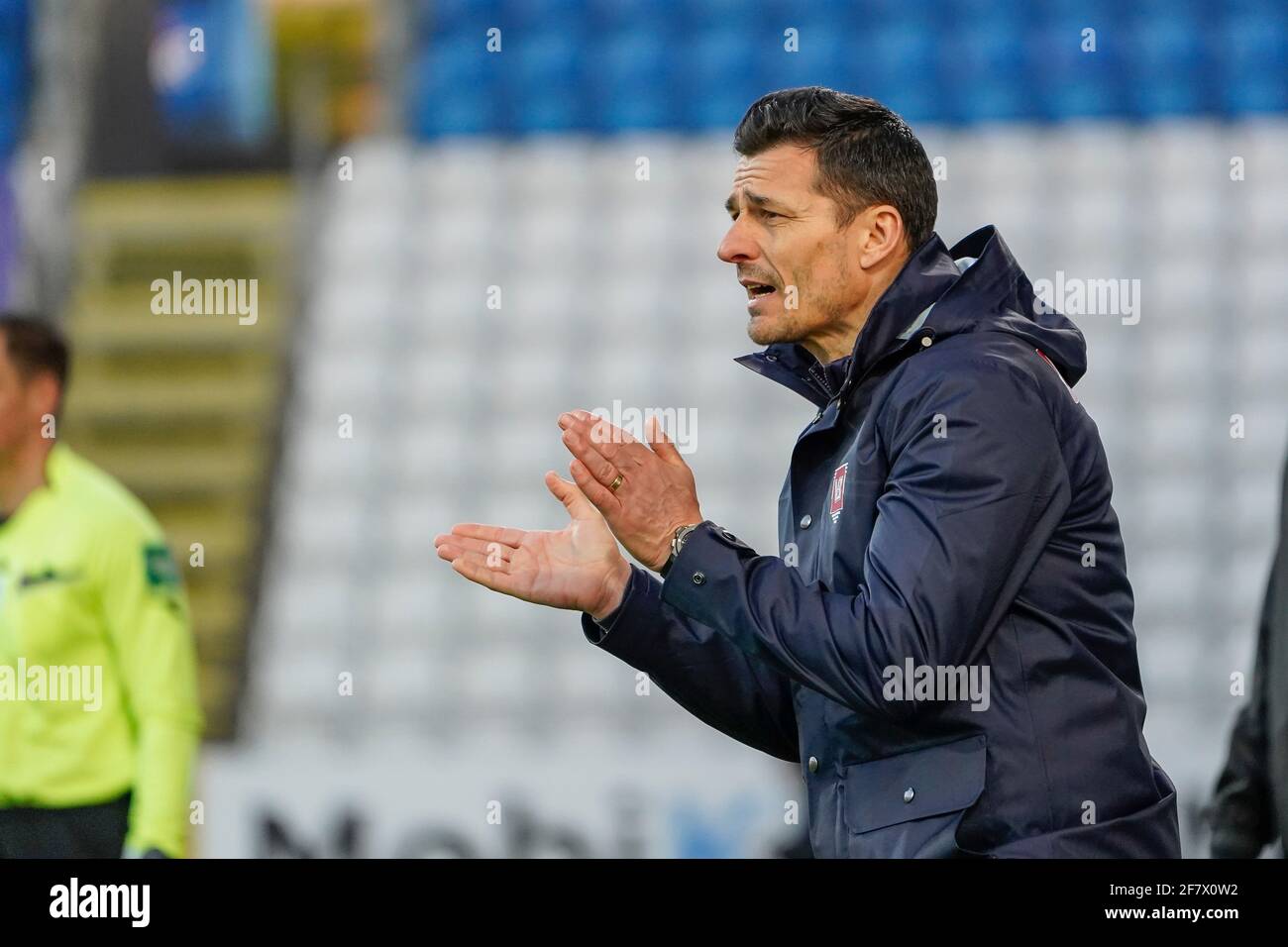 Odense, Denmark. 09th Apr, 2021. Head coach Constantin Galca of Vejle  Boldklub seen during the 3F Superliga match between Odense Boldklub and  Vejle Boldklub at Nature Energy Park in Odense. (Photo Credit: