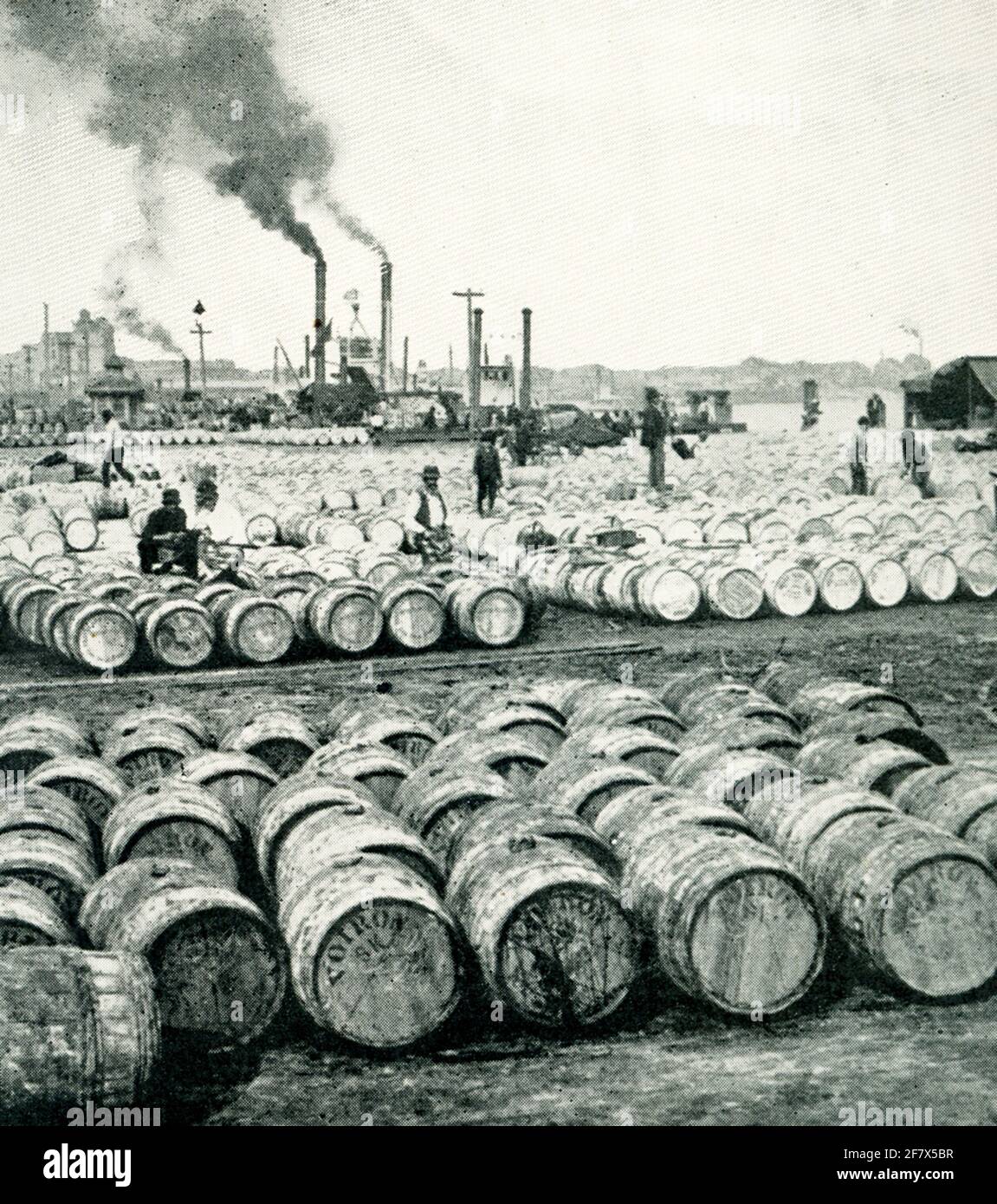 This 1903 photograph shows a sugar levee in New Orleans. Stock Photo
