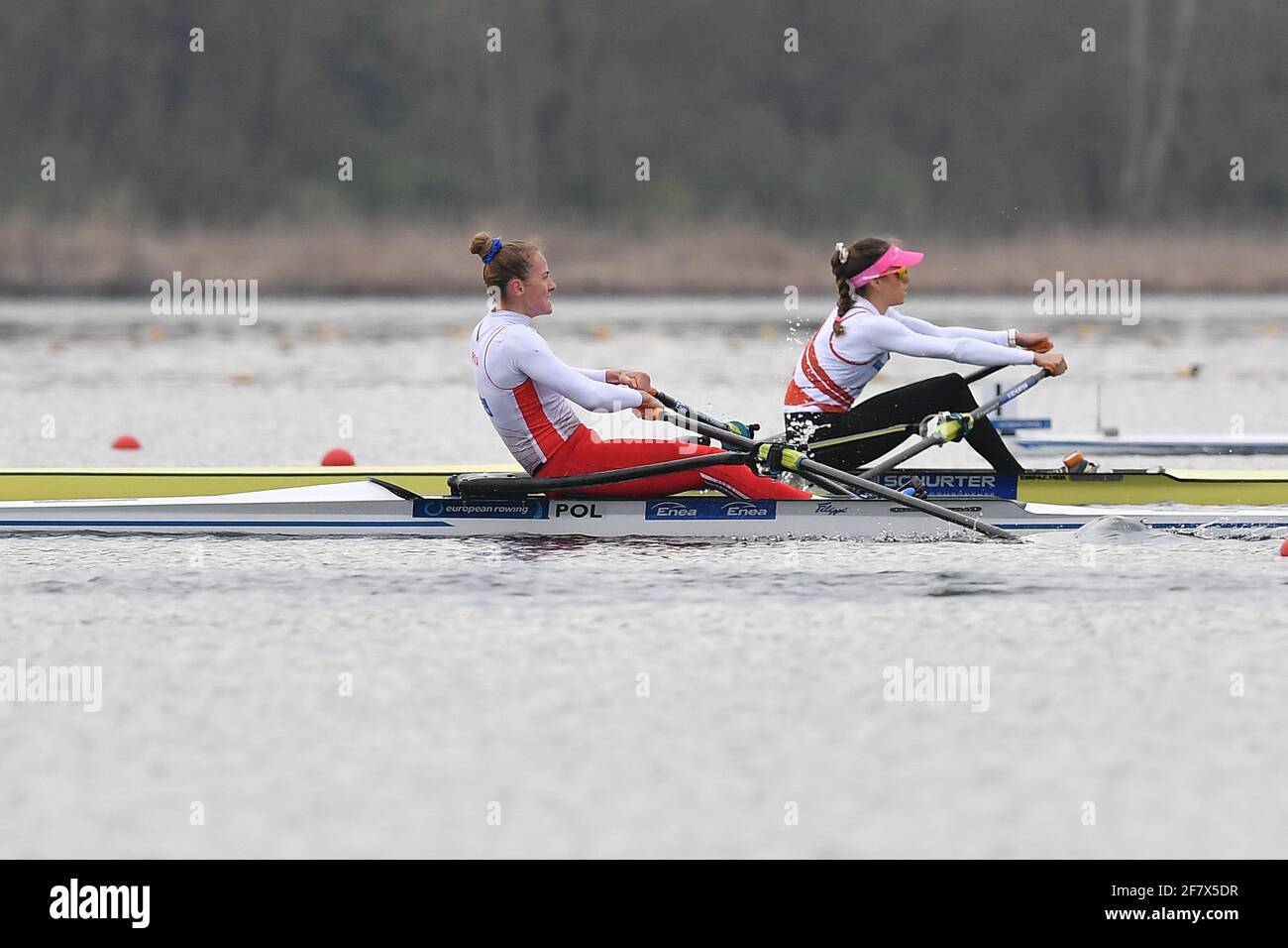 Varese, Italy. 10th Apr, 2021. Weronika Deresz (POL), and Sofia Meakin (SUI), Lightweight Women's Single Sculls during European Rowing Championships 2021, Canoying in Varese, Italy, April 10 2021 Credit: Independent Photo Agency/Alamy Live News Stock Photo