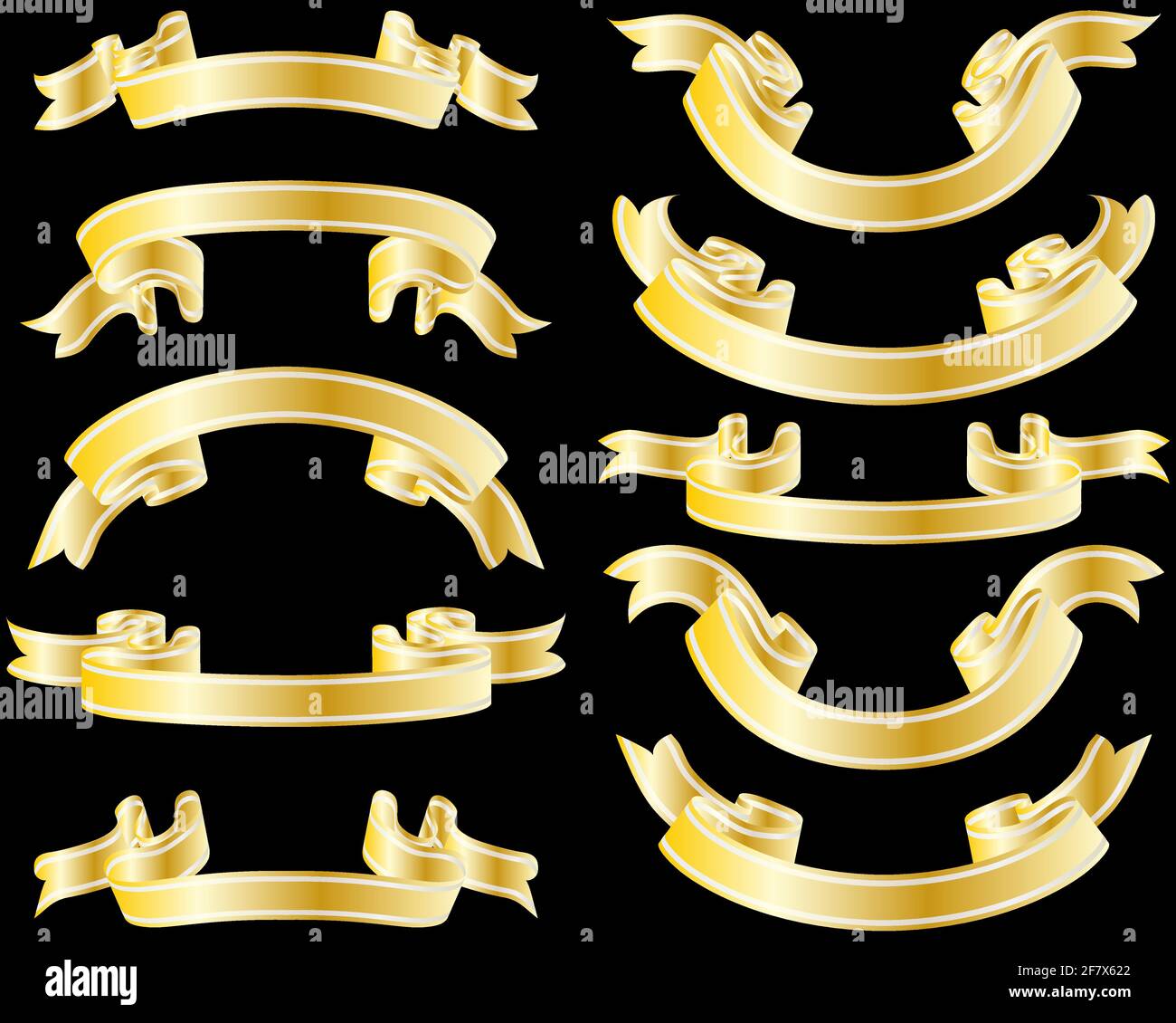 Set of golden striped ribbons on black background Stock Vector Image ...