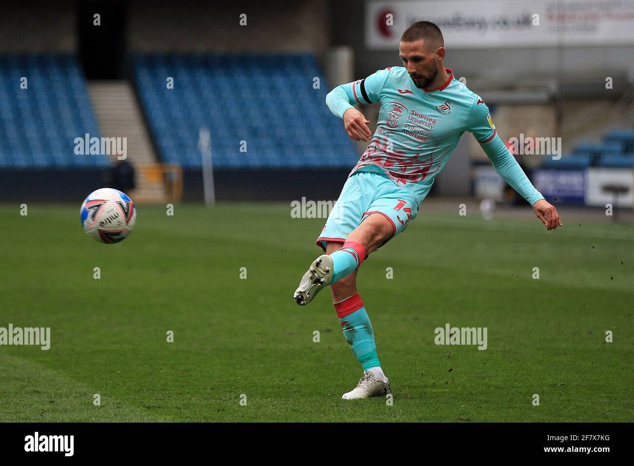 London, UK. 10th Apr, 2021. EFL Conor Hourihane of Swansea city in action. Skybet Championship match, Millwall v Swansea city at the Den in London on Saturday 10th April 2021. this image may only be used for Editorial purposes. Editorial use only, license required for commercial use. No use in betting, games or a single club/league/player publications. pic by Steffan Bowen/Andrew Orchard sports photography/Alamy Live news Credit: Andrew Orchard sports photography/Alamy Live News Stock Photo