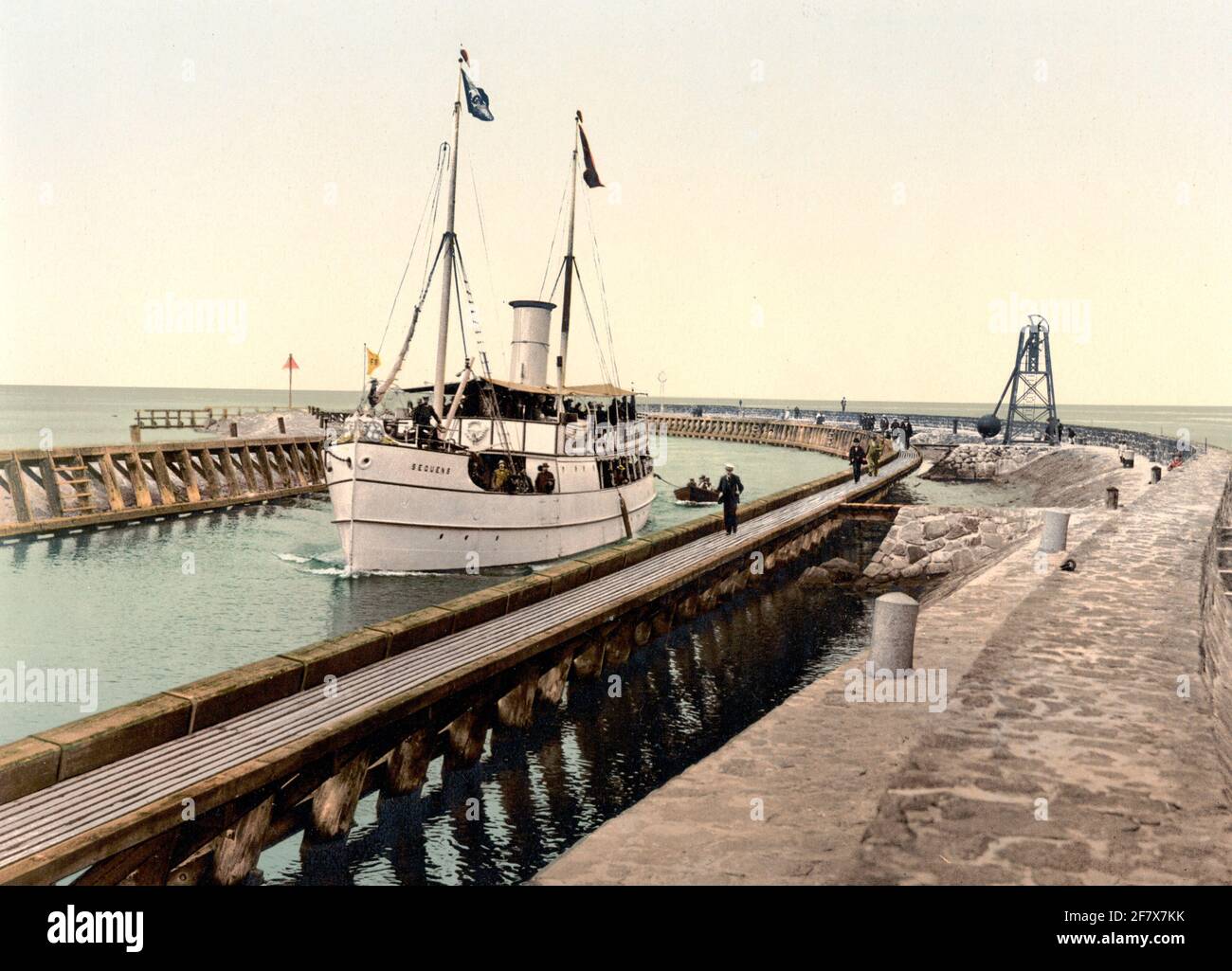 Steamer 'Sequens' entering harbor, Colberg, Pomerania, Germany (i.e, Kołobrzeg, Poland Stock Photo