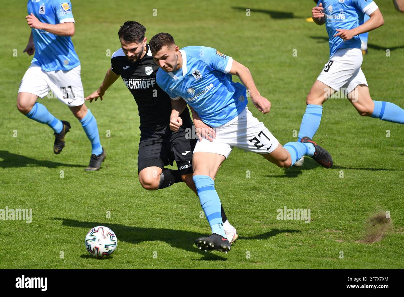 Semi BELKAHIA (TSV Munich 1860), action, duels versus Kasim RABIHIC (Verl),  Soccer 3.Liga, Liga3, TSV Munich 1860 - SC Verl on April 10th, 2021 in  Muenchen GRUENWALDER STADION. DFL REGULATIONS PROHIBIT ANY