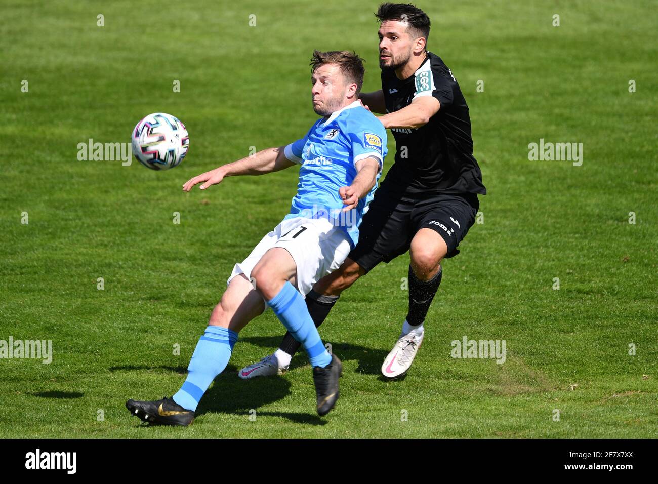 Semi BELKAHIA (TSV Munich 1860), action, duels versus Ayguen YLDIRIM (Verl).  Soccer 3rd league, Liga3, TSV Munich 1860 - SC Verl on April 10th, 2021 in  Muenchen GRUENWALDER STADION. DFL REGULATIONS PROHIBIT