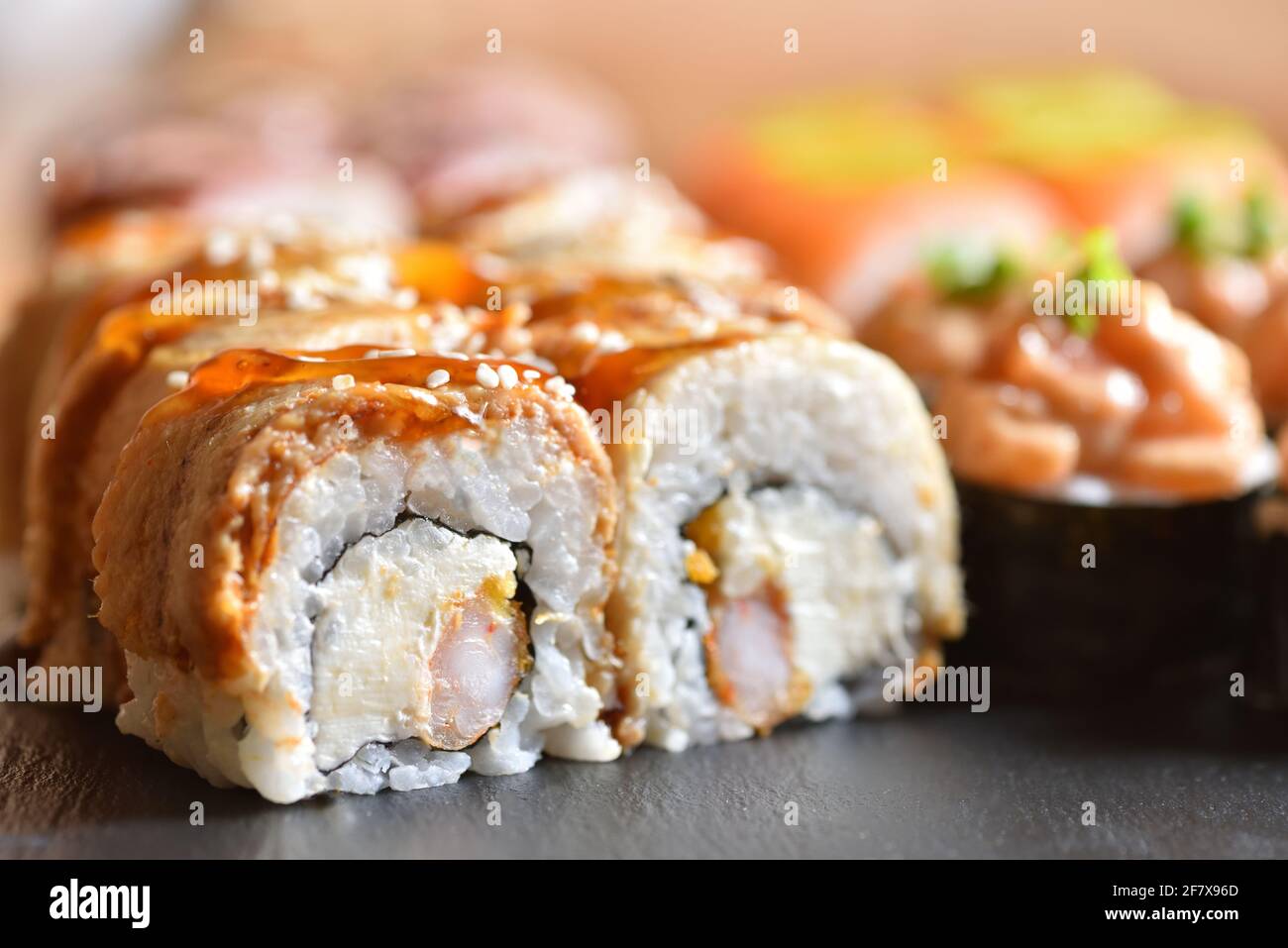 Appetizing sushi roll with eel Stock Photo