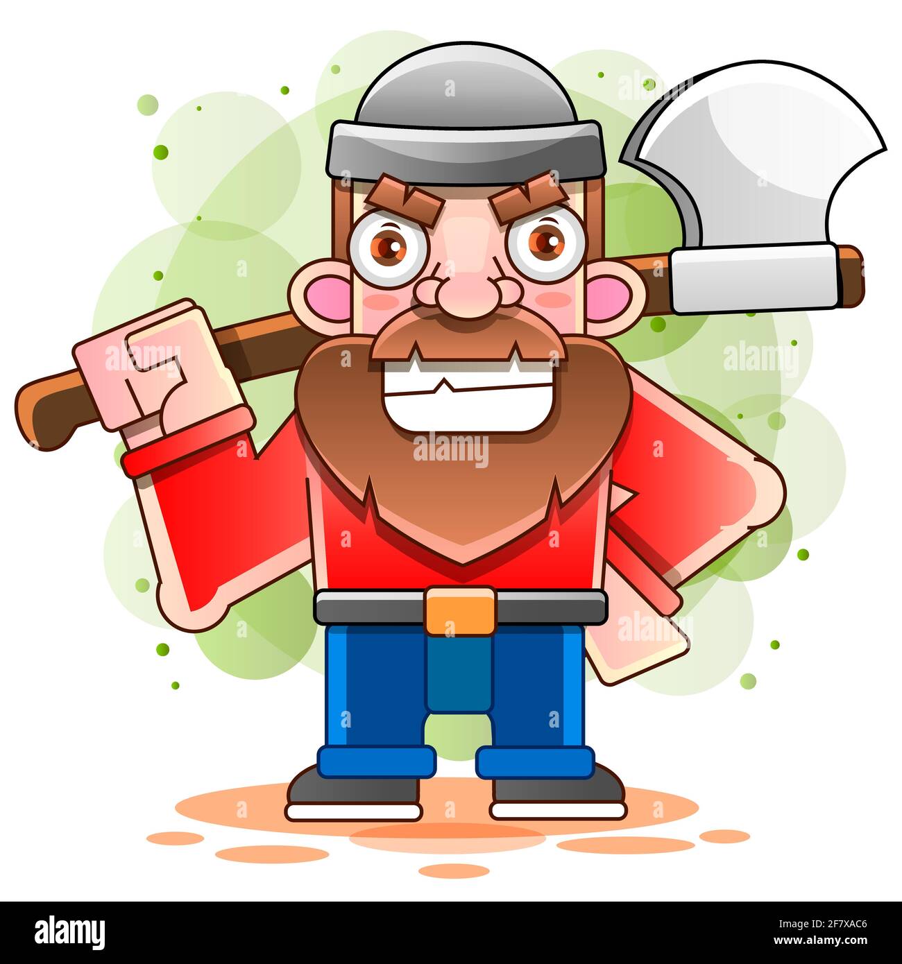 Lumberjack with axe and downed log, forest background. Vector Stock Vector