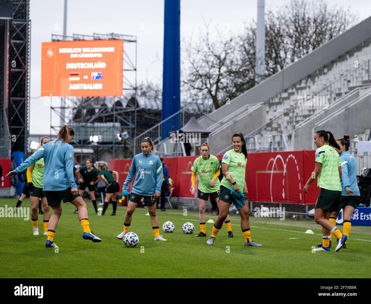 Player of Australia warm up at the International Friendly match between Germany and Australia at the Brita-Arena in Wiesbaden Germany. Stock Photo