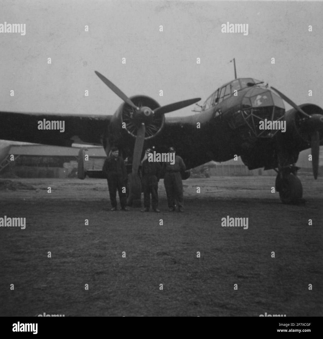 A Dornier DO 17 with Luftwaff Emiles in the foreground at Airport (Fliegerhorst) Schiphol. Stock Photo