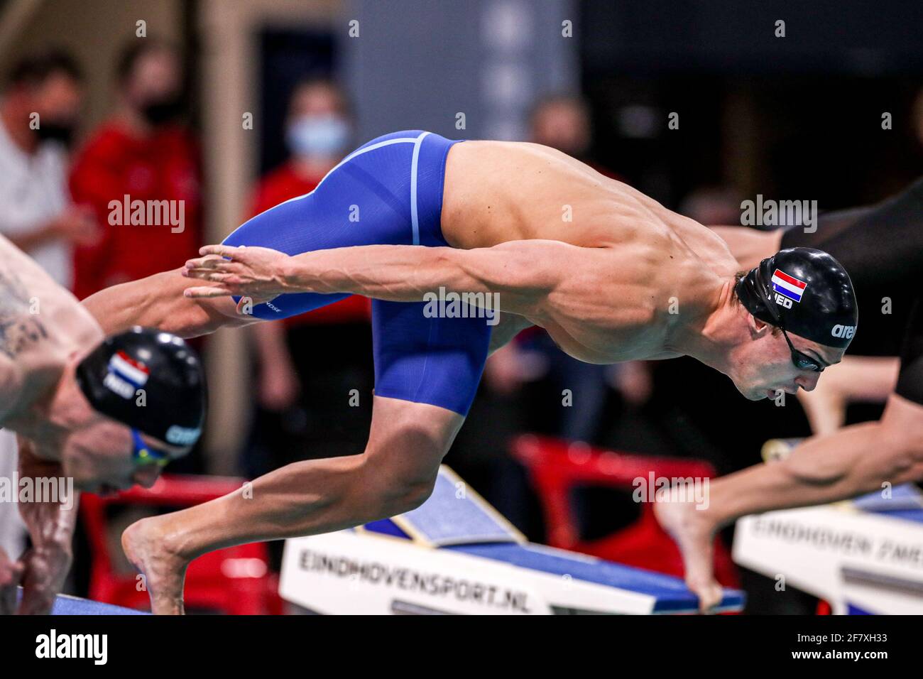 EINDHOVEN, NETHERLANDS - APRIL 10: Jesse Puts competing in the Men 100m Freestyle during the Eindhoven Qualification Meet at Pieter van den Hoogenband zwemstadion on April 10, 2021 in Eindhoven, Netherlands  (Photo by Marcel ter Bals/Orange Pictures)*** Local Caption *** Jesse Puts Stock Photo