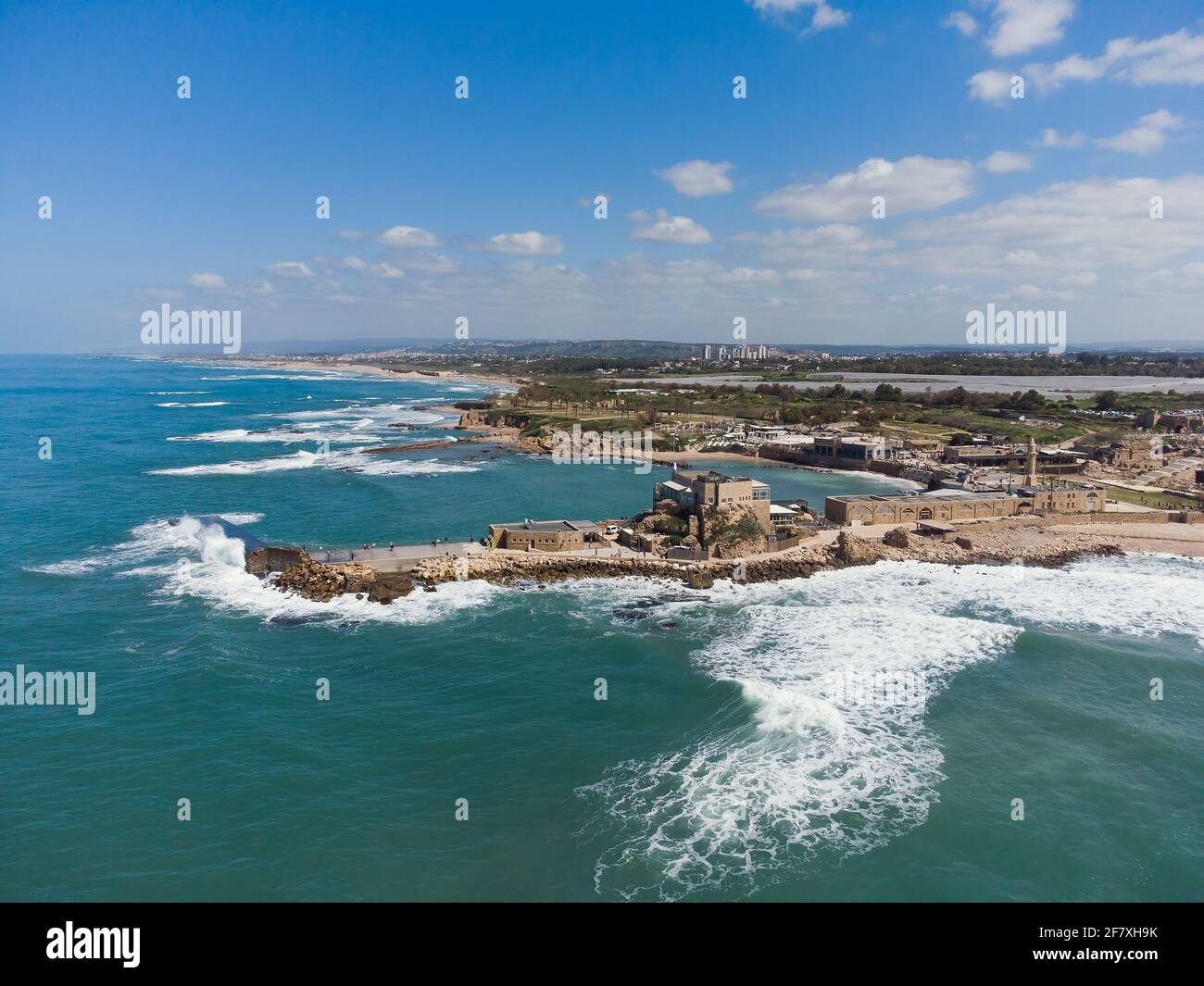 coast of the ancient city of Caesarea Israel Aerial photography Stock Photo