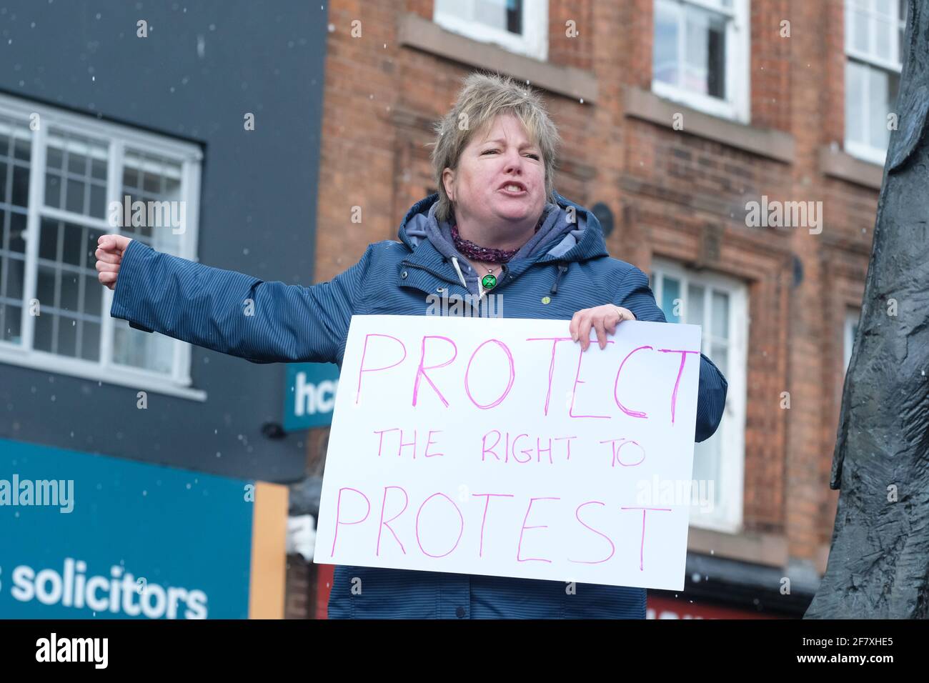 Worcester, Worcestershire, UK – Saturday 10th April 2021 – Kill The Bill protesters demonstrate in Worcester city centre against the new Police, Crime, Sentencing and Courts Bill ( PCSC ) which they feel will limit their rights to legal protest. Photo Steven May / Alamy Live News Stock Photo
