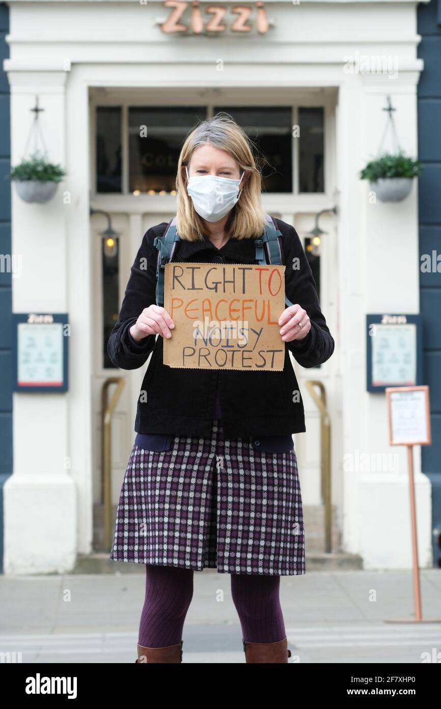 Worcester, Worcestershire, UK – Saturday 10th April 2021 – Kill The Bill protesters demonstrate in Worcester city centre against the new Police, Crime, Sentencing and Courts Bill ( PCSC ) which they feel will limit their rights to legal protest. Photo Steven May / Alamy Live News Stock Photo