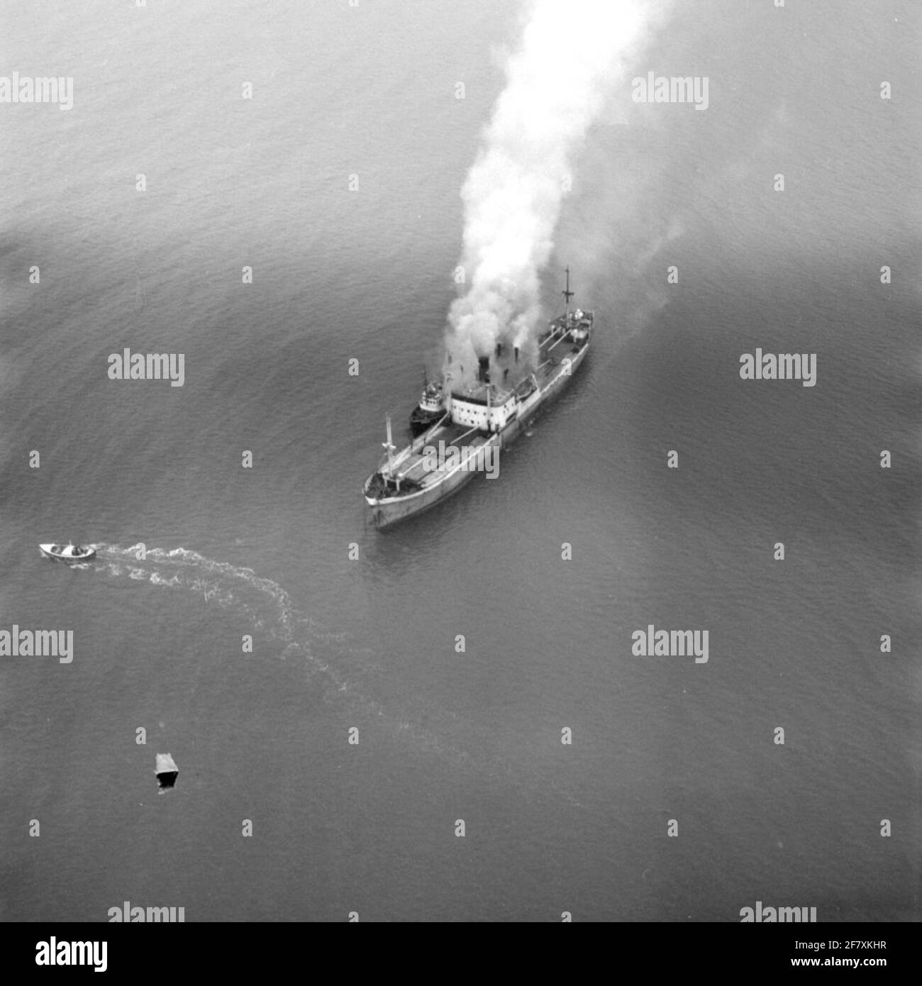 Aerial view of a burning oil tanker at sea Stock Photo Alamy