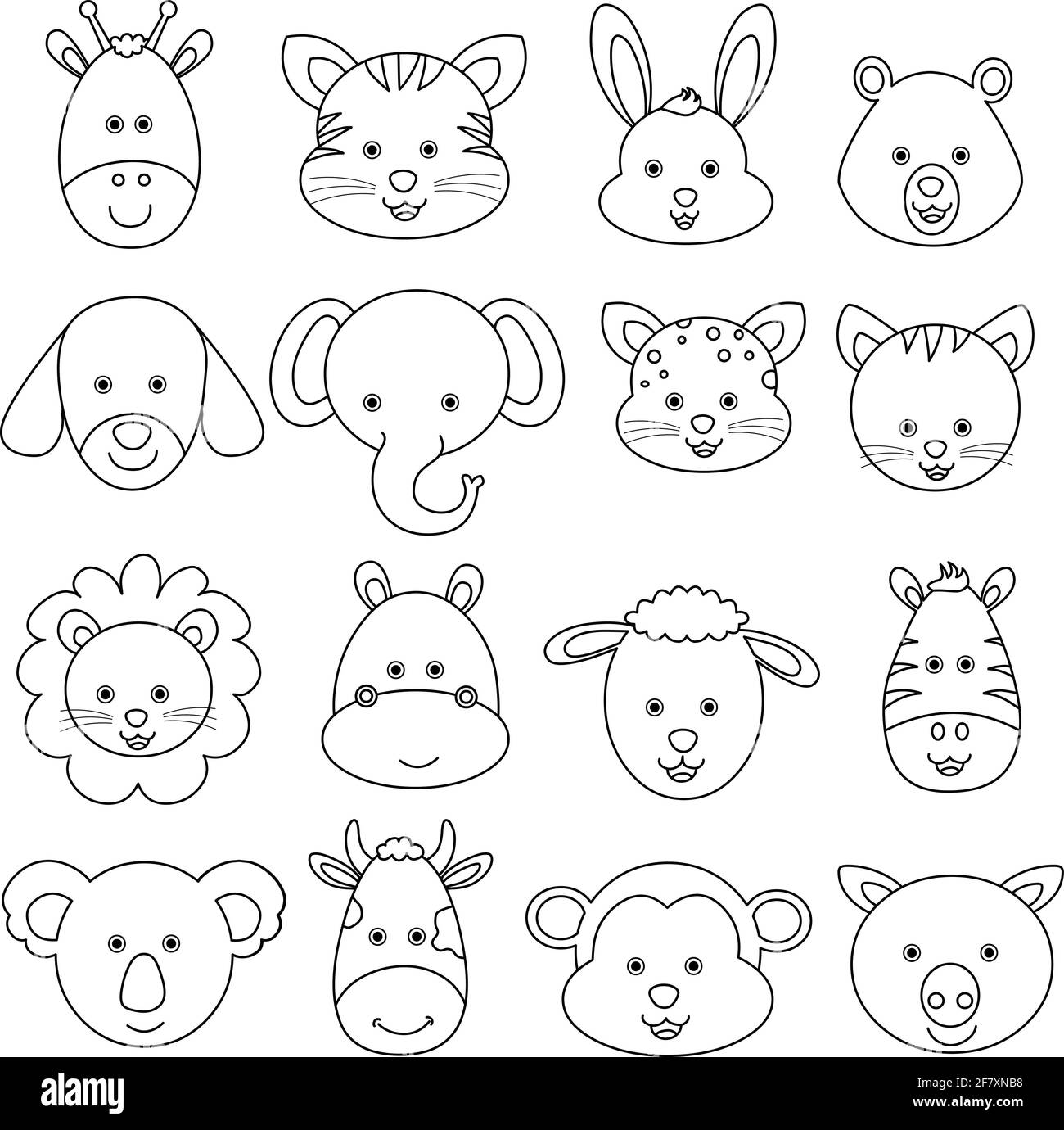 Set of cartoon animal face vector illustration , black line drawing on white  abckground Stock Vector Image & Art - Alamy