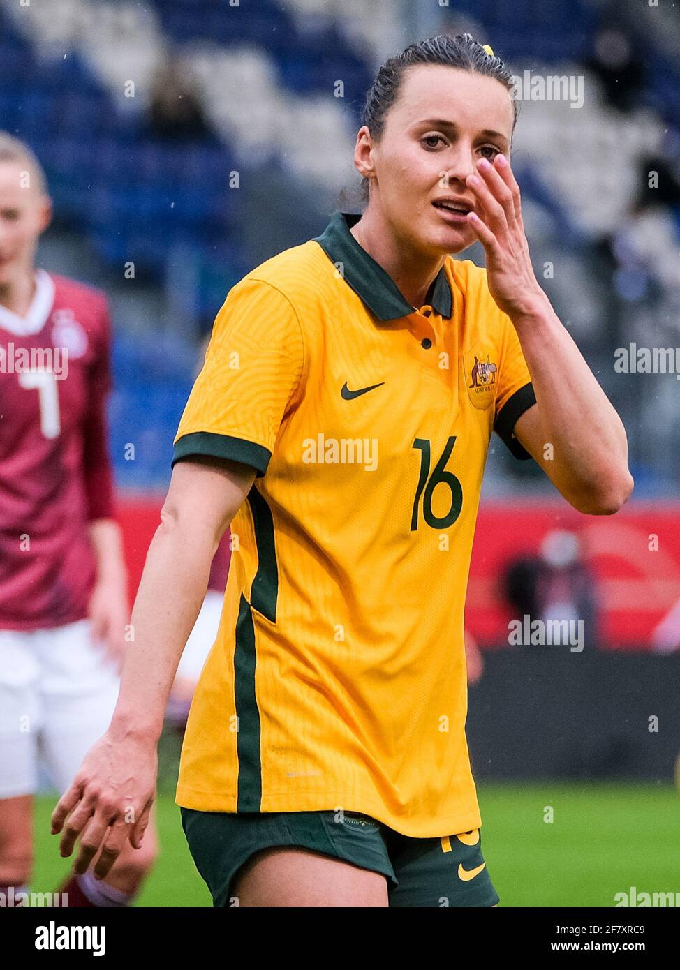 Hayley Raso (16 Australia ) looks on during the International Friendly match between Germany and Australia at the Brita-Arena in Wiesbaden Germany. Stock Photo