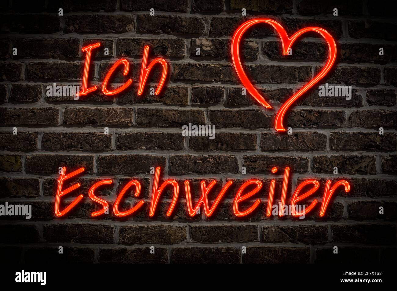 Leuchtreklame, Ich liebe Eschweiler, Nordrhein-Westfalen, Deutschland, Europa | Illuminated advertising, I love Eschweiler, North Rhine-Westphalia, Ge Stock Photo