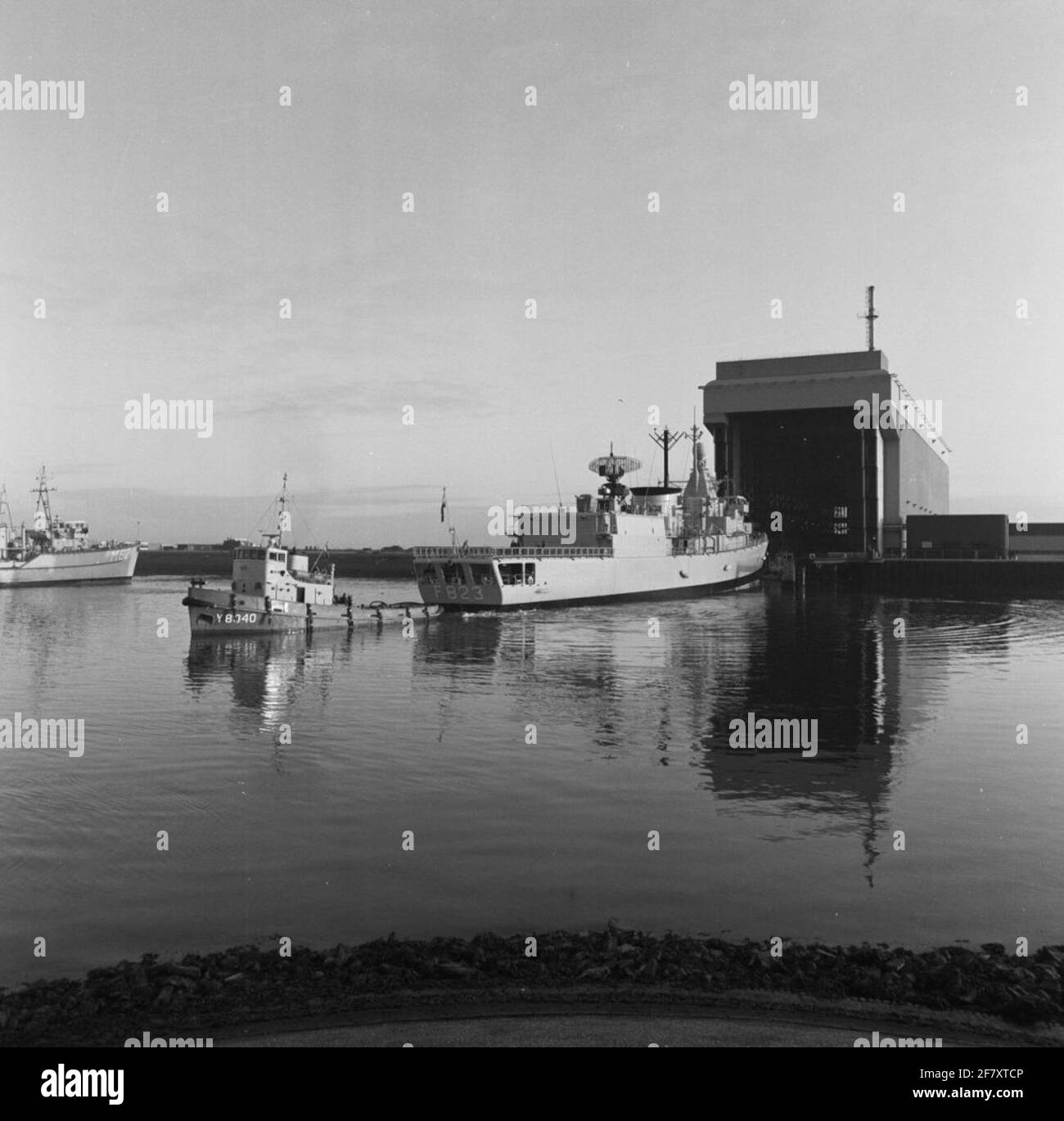 Hr.ms. Philips van Almonde leaves the covered dock of the Rijkswerf