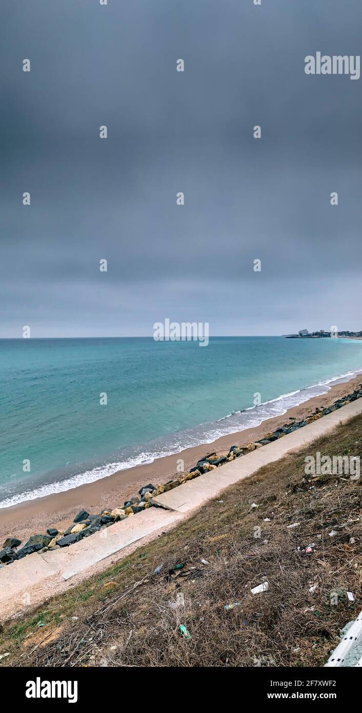 Beautiful view of splashing sea waves on the beach Stock Photo - Alamy