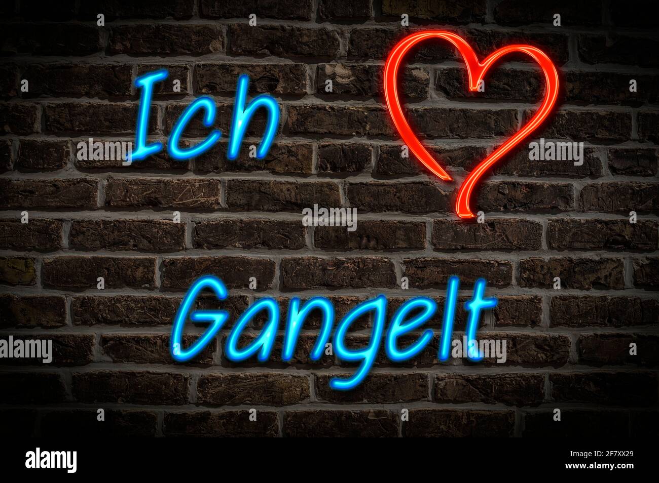Leuchtreklame, Ich liebe Gangelt, Nordrhein-Westfalen, Deutschland, Europa | Illuminated advertising, I love Gangelt, North Rhine-Westphalia, Germany, Stock Photo