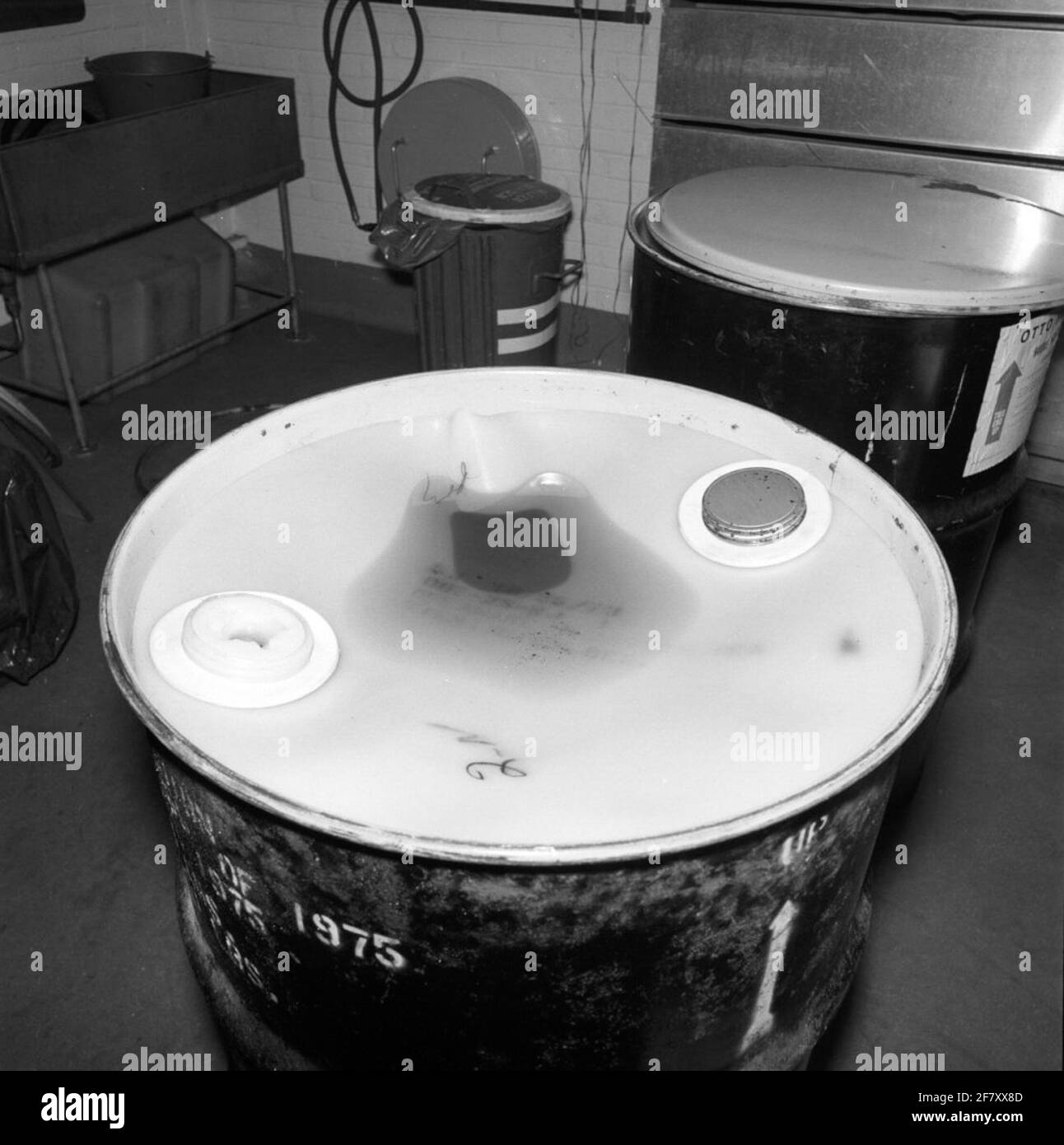 Army shops, Otto Fuel drum, with torpedo fuel 1978 Stock Photo Alamy