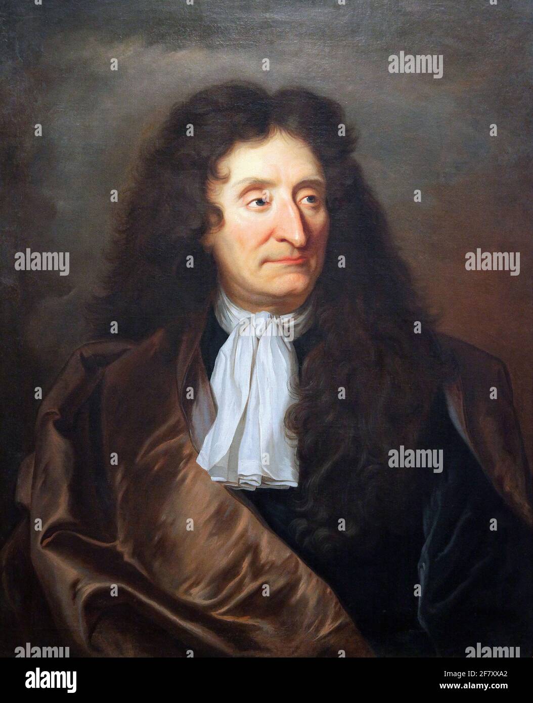 Portrait of fabulist Jean de la Fontaine 1690 by Jacint Rigau ros i Serra 1659-1743 aka Hyacinthe Rigaud.Catalan baroque painter most famous for his portraits of Louis XIV and other members of the French nobility. Stock Photo