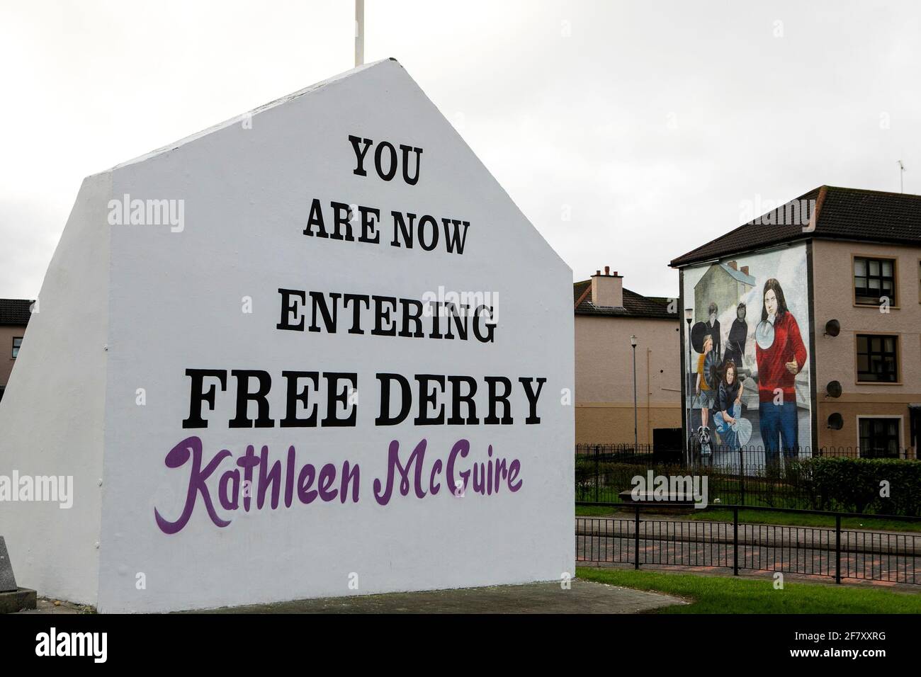 Free Derry Wall 2021 - Mother & Baby Homes scandal. Kathleen McGuire - a woman who was sent to a Mother and Baby Home in the 1960s remembered on the h Stock Photo