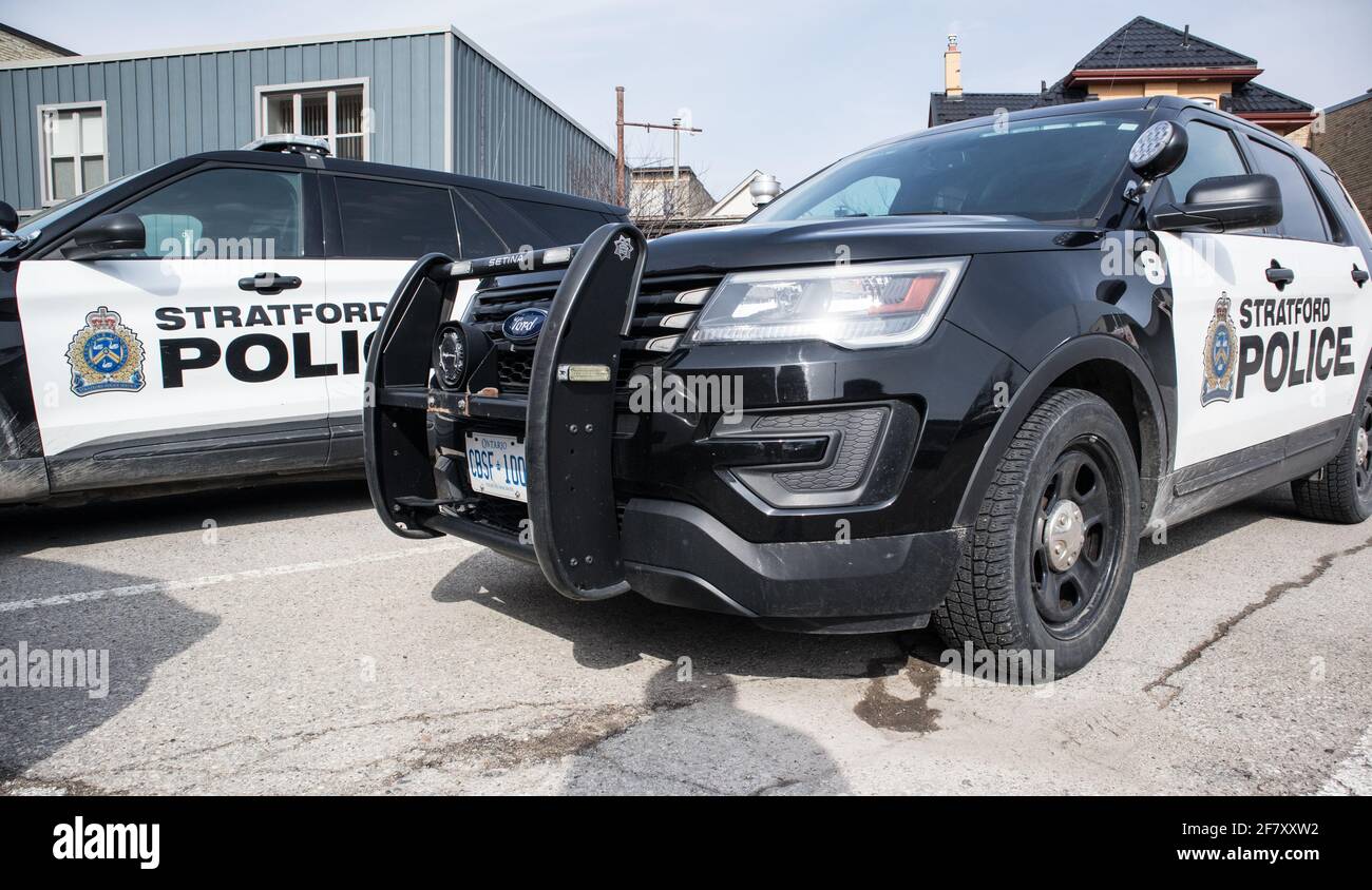 Stratford Police cruisers, front Stock Photo Alamy