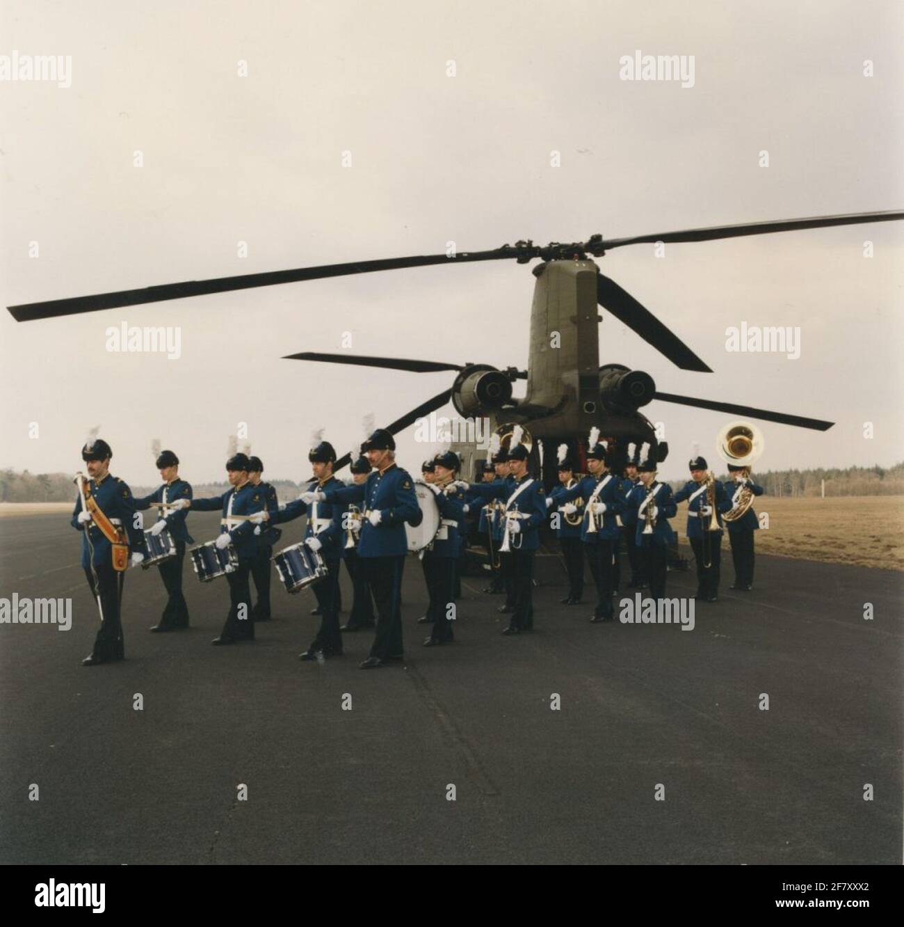 Chapel Royal Air Force poses for a Boeing CH-47D Chinook. 1995-? Stock Photo