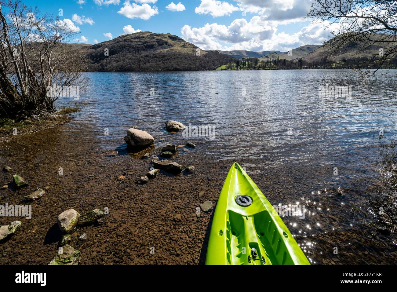 Kayak on the shore of Ullswater in the Lake District, Cumbria Stock Photo