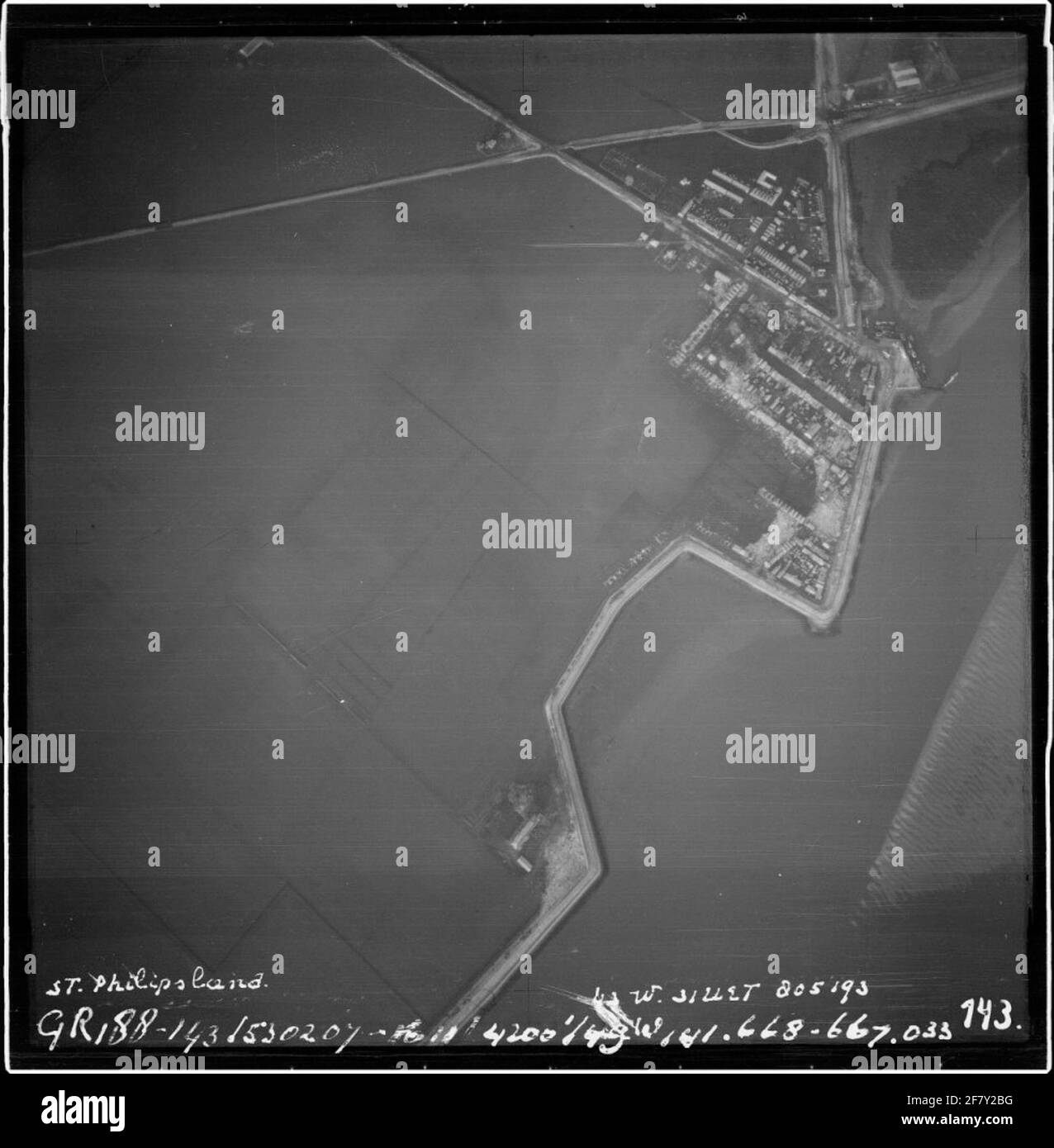 Water shortage disaster 1953. Air photo of Sint Philipsland and an