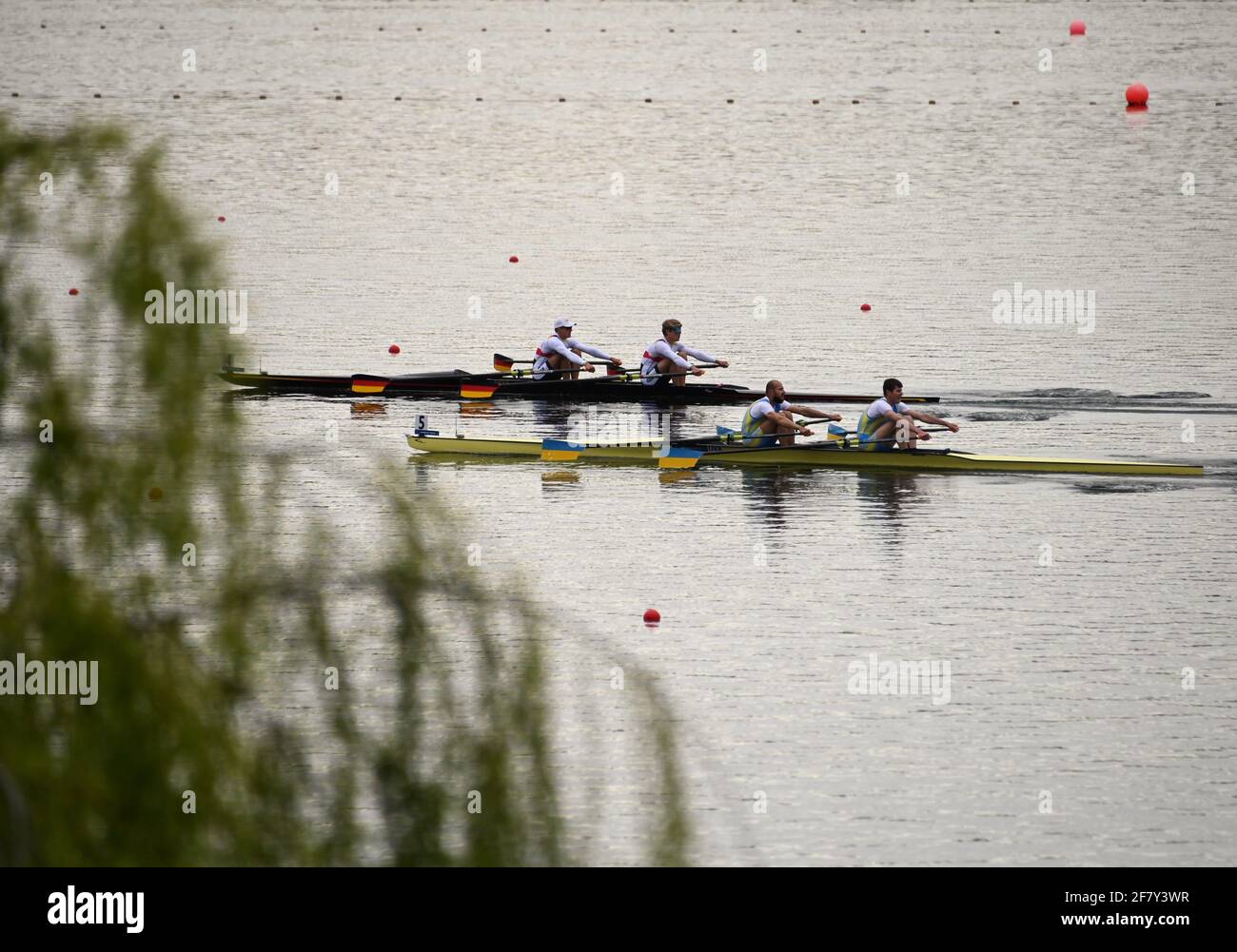 Varese, Italy. 10th Apr, 2021. Varese, Italy European rowing championships 2021 Final qualifying matches. Italy with 9 boats is in third place among the finalist nations In the photo: men's race Credit: Independent Photo Agency/Alamy Live News Stock Photo