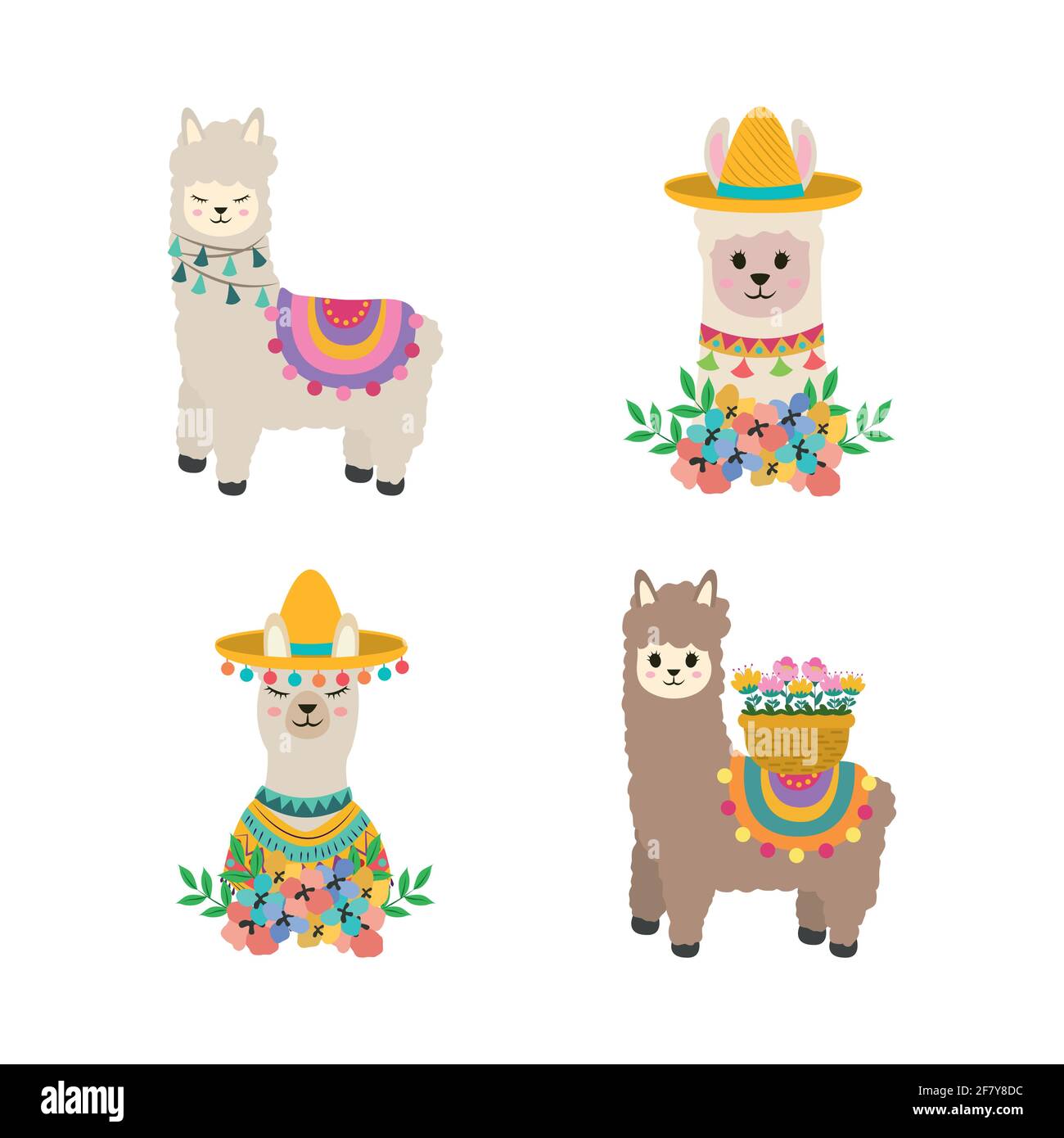 cartoon-llamas-flowers-hat-clothes-stock-vector-image-art-alamy