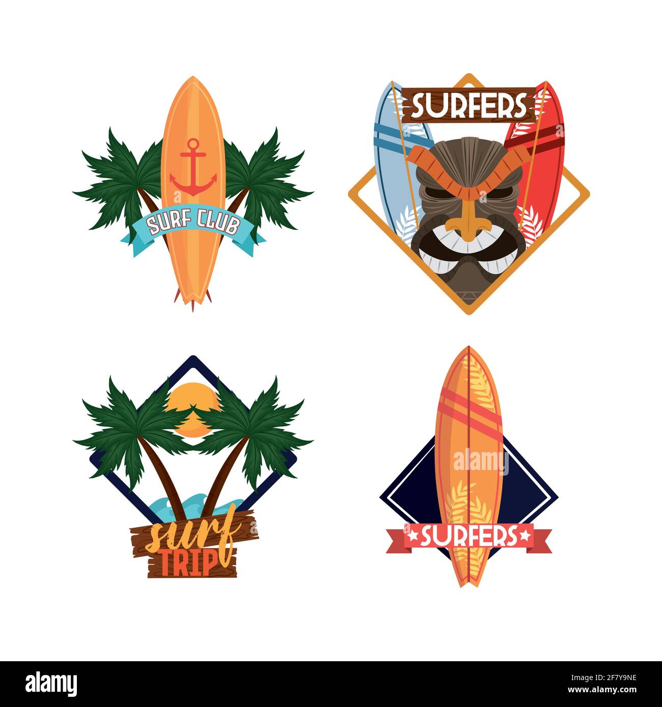 surfers tropical surfboard lettering set Stock Vector Image & Art - Alamy