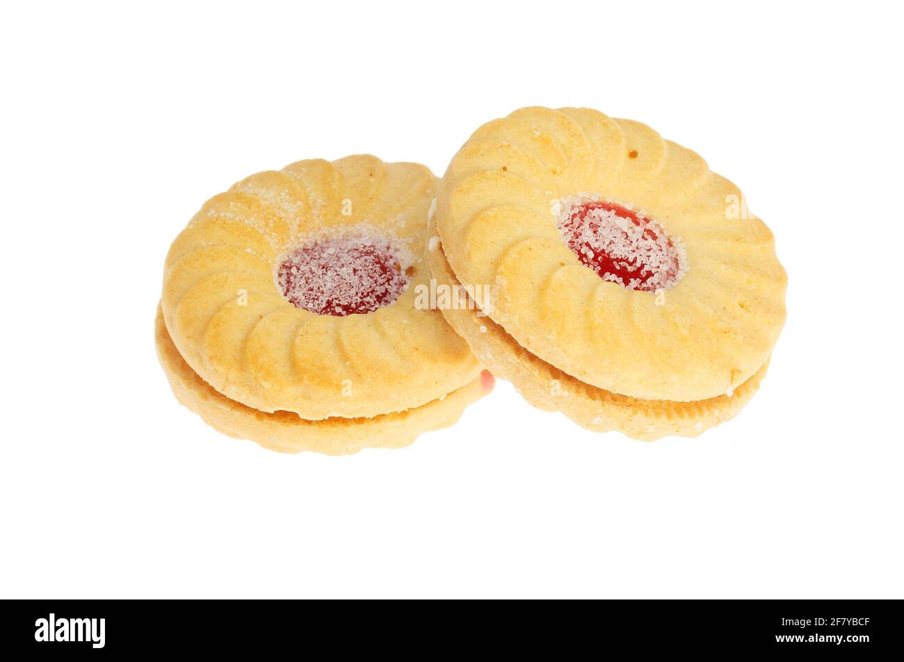 Two jam and cream biscuits isolated against white Stock Photo Alamy