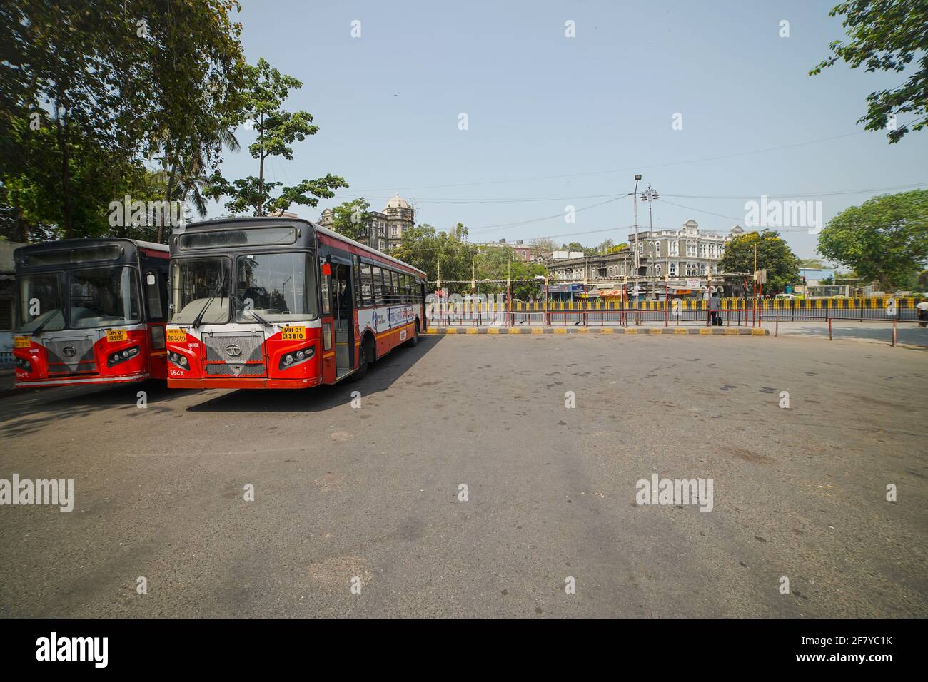 Deserted look of a Fort BEST Bus Depot During Lock down In Maharashtra Covid 19 Pandemic Mumbai, Maharashtra, India - 05 04 2021 Stock Photo