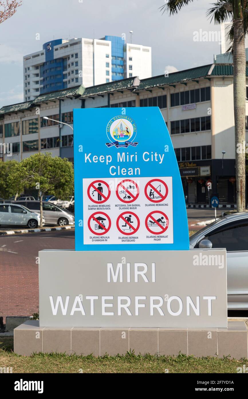 Keep City Clean sign at Miri Waterfront, Miri, Malaysia Stock Photo