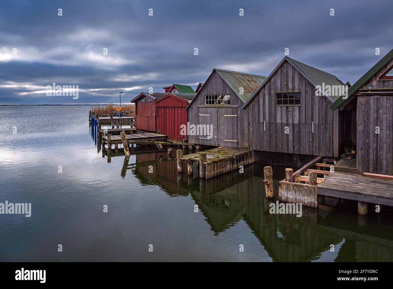 Boathouses in the port of Ahrenshoop, Germany. Stock Photo