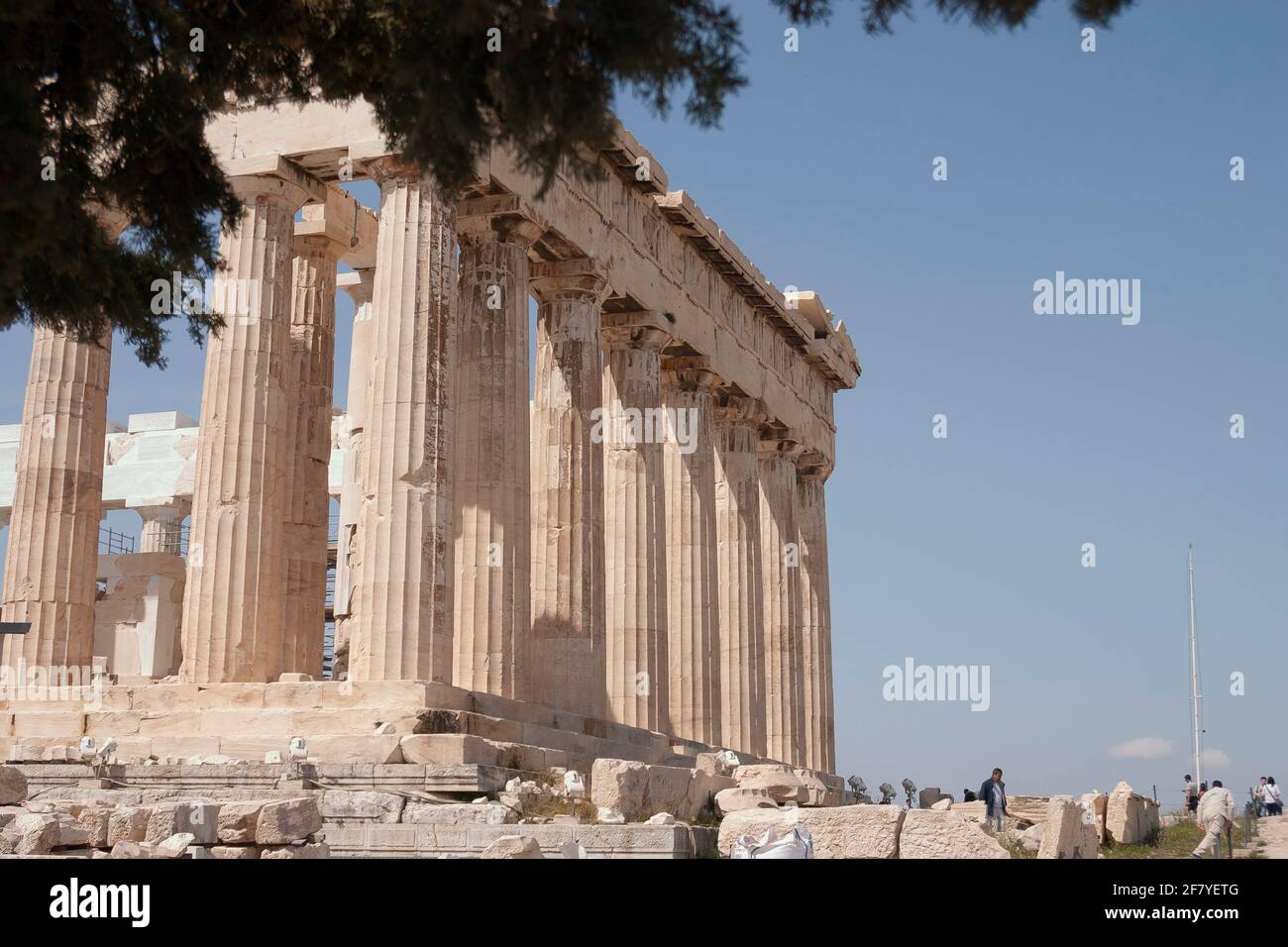 Athens, Greece - April 03, 2012: Detail of the columns and ruins of the ...