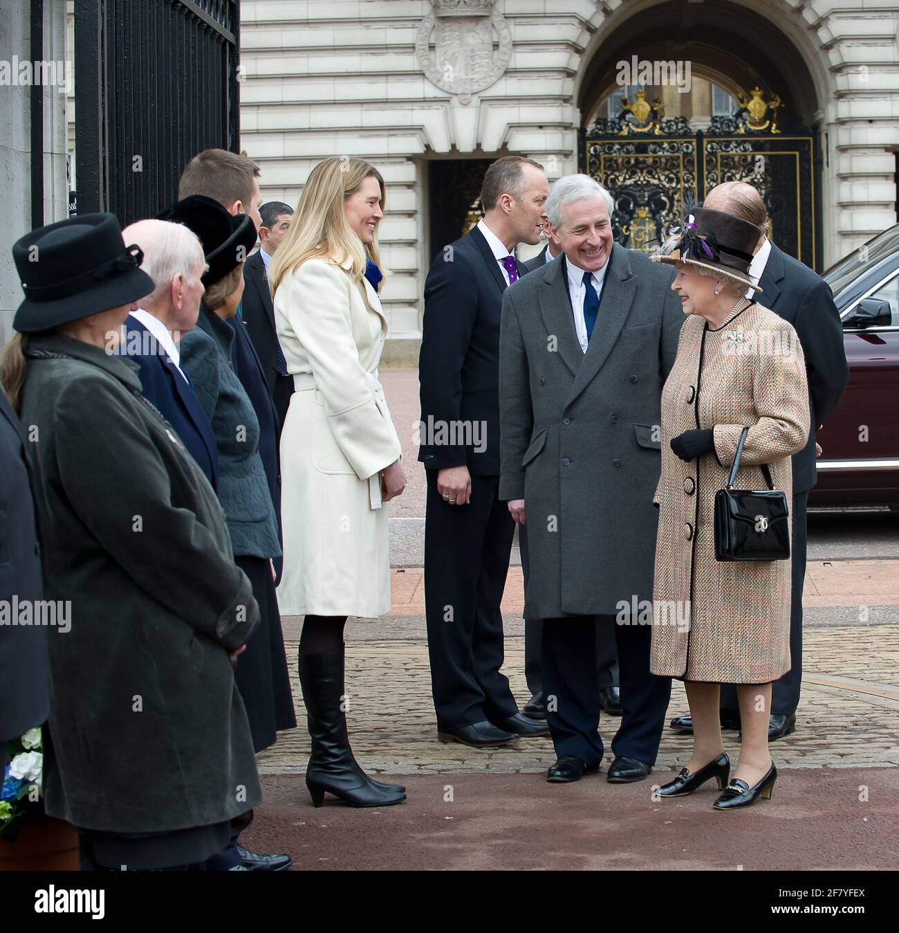 London, UK. 29th February, 2012. Queen Elizabeth II, HRH Prince Philip and HRH The Duke of Gloucester attended a ceremony today to unveil the Jubilee Greenway marker outside Buckingham Palace. Royal Historian Hugo Vickers hosted the event together with Jim Walker the Director of the Jubilee Greenway. The Jubilee Greenway is a walking and cycling route around London that was completed this year to mark the Diamond Jubilee of Queen Elizabeth II. Credit: Maureen McLean/Alamy Stock Photo