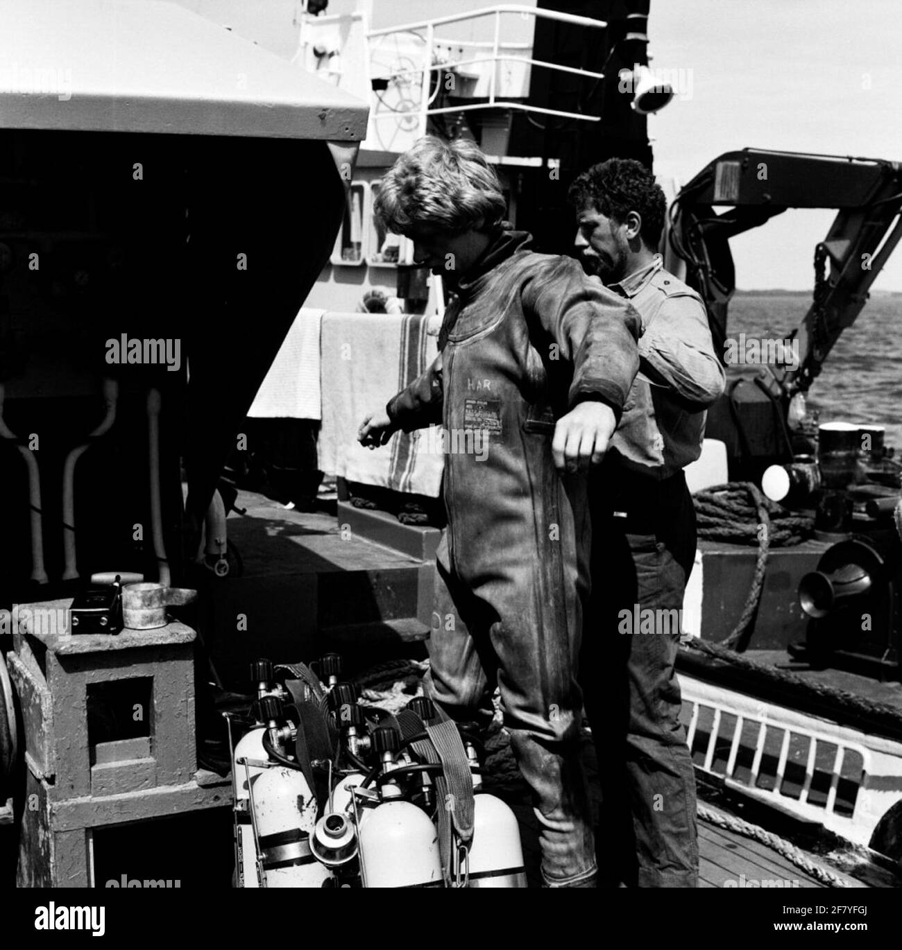 Diver aboard diving vessel Nautilus Stock Photo Alamy