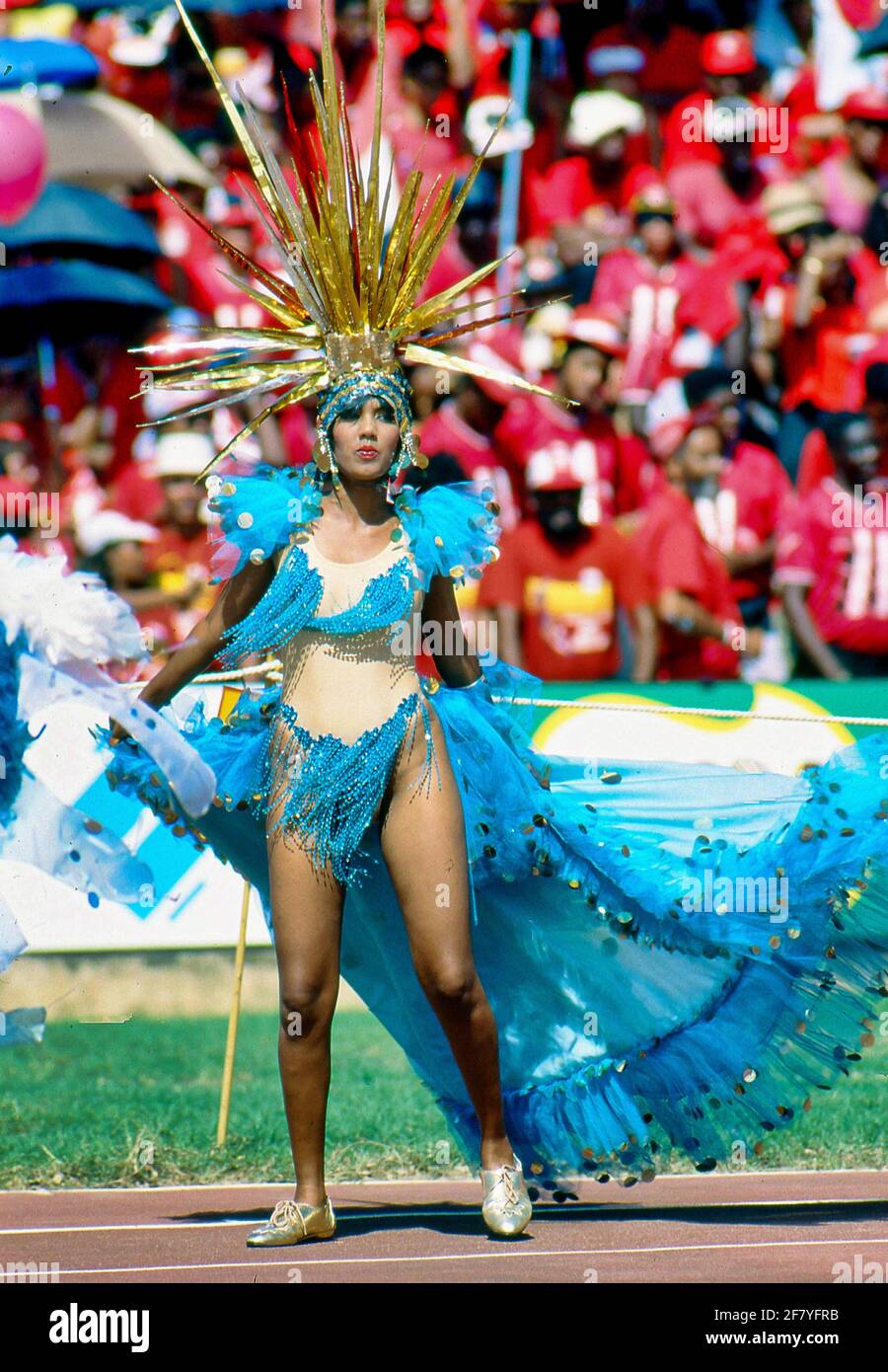 Performer in a carnival parade in Port of Spain, Trinidad. Stock Photo